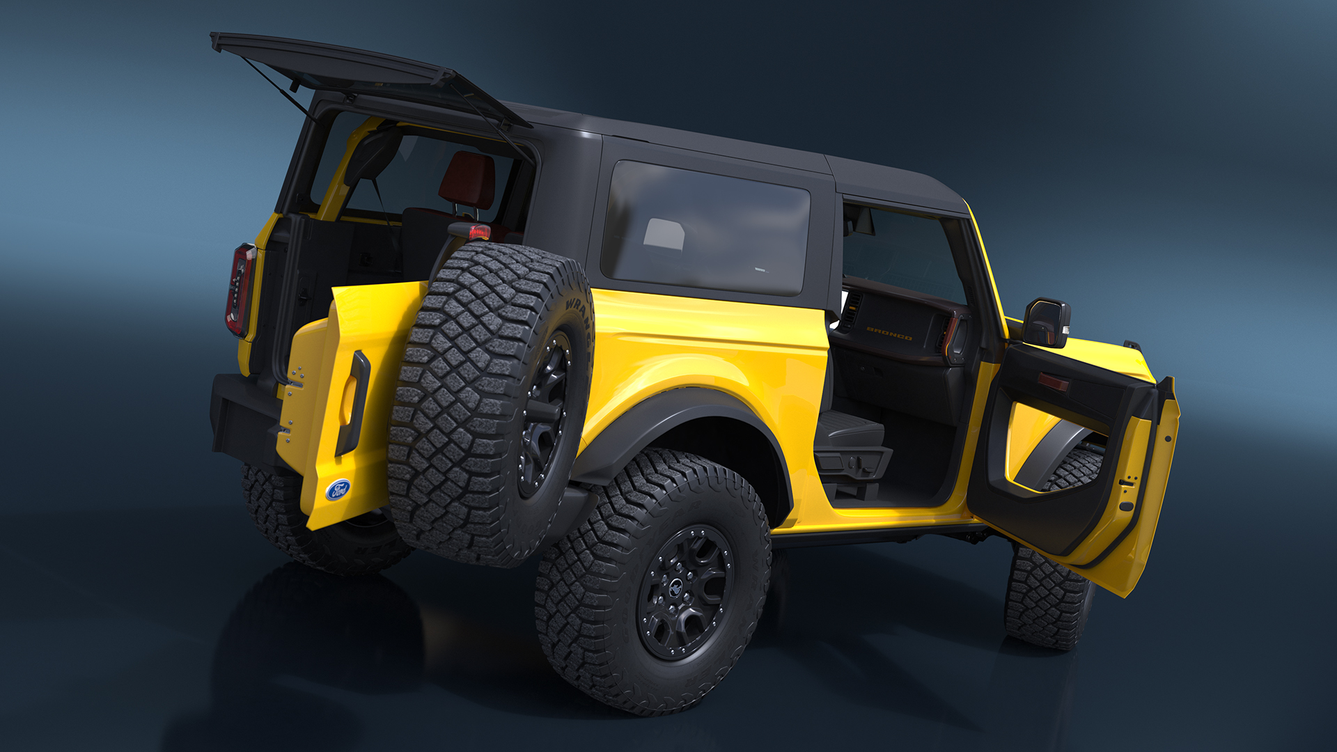 3D Ford Bronco Two Door Yellow 4X4 Rigged model