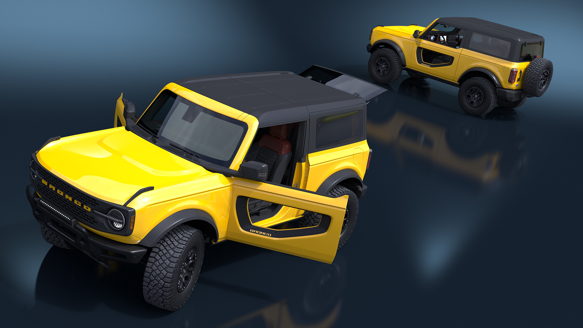 3D Ford Bronco Two Door Yellow 4X4 Rigged model