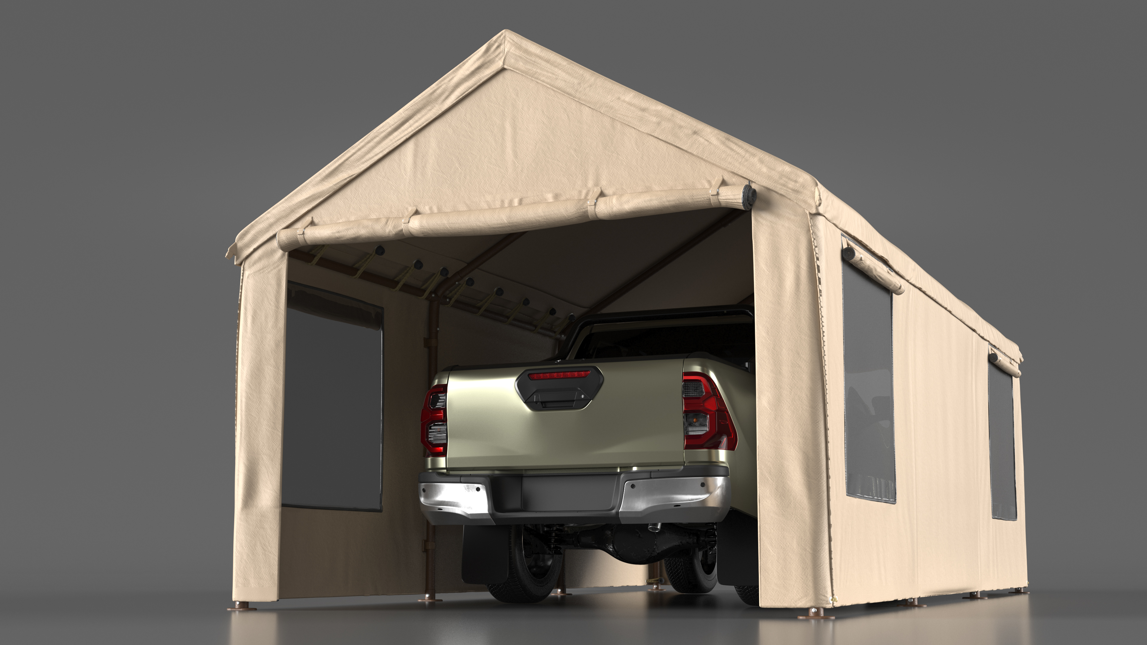 3D model Pickup Under a Beige Tent