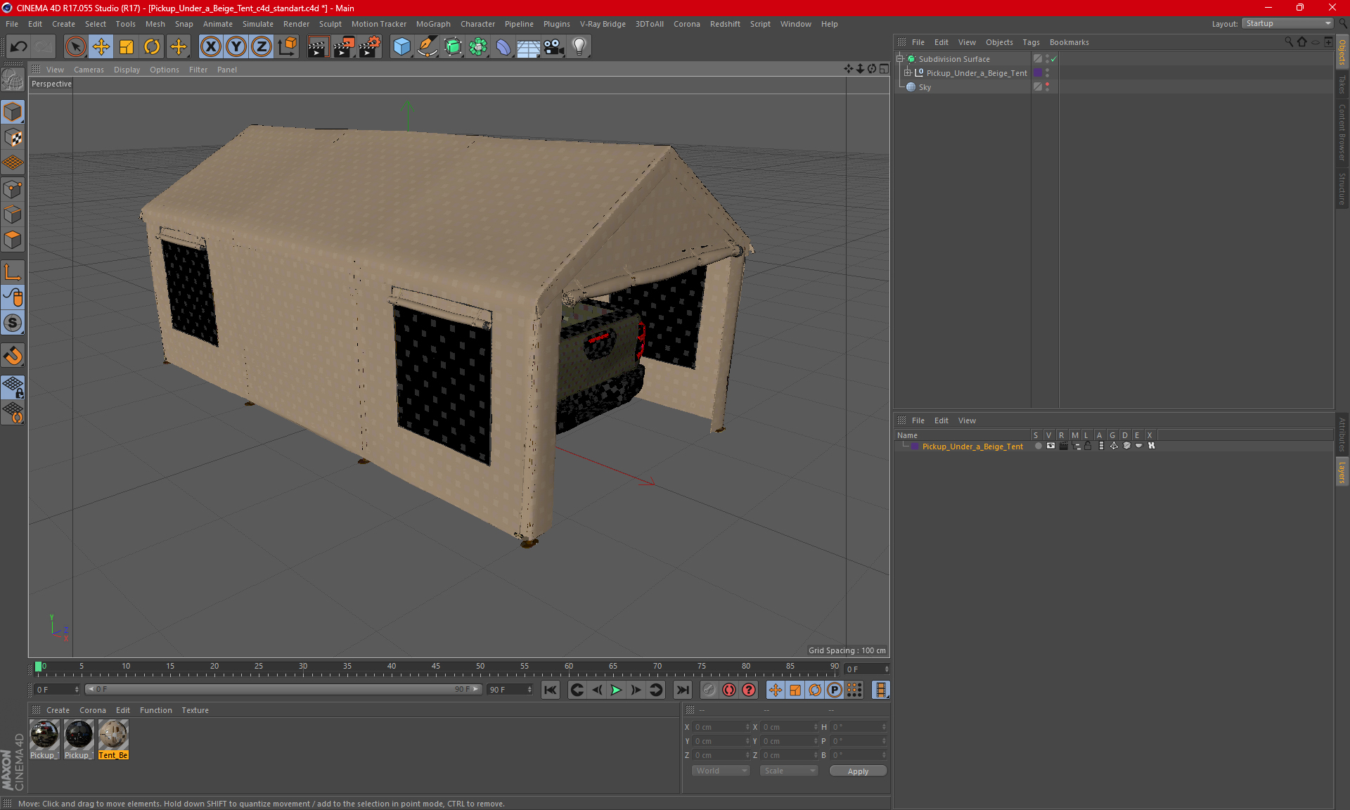 3D model Pickup Under a Beige Tent