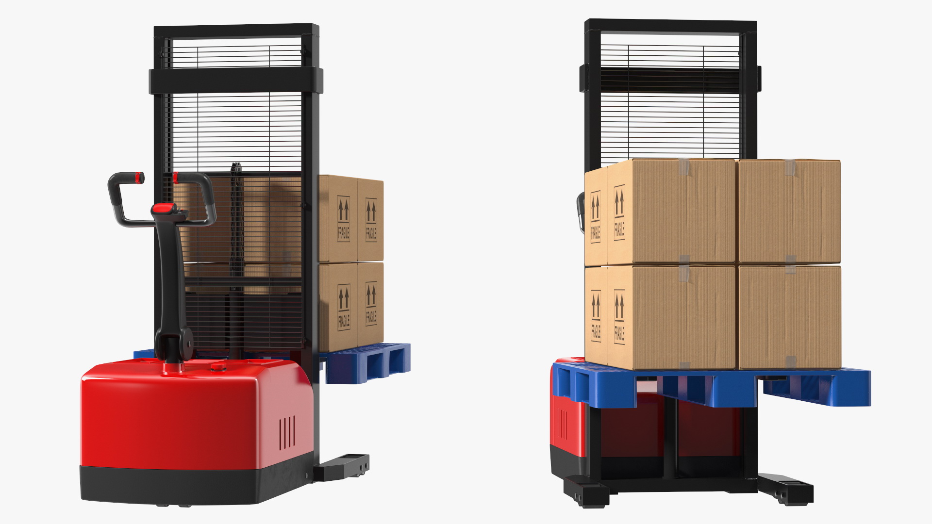 Red Powered Stacker with Stack of Boxes 3D model