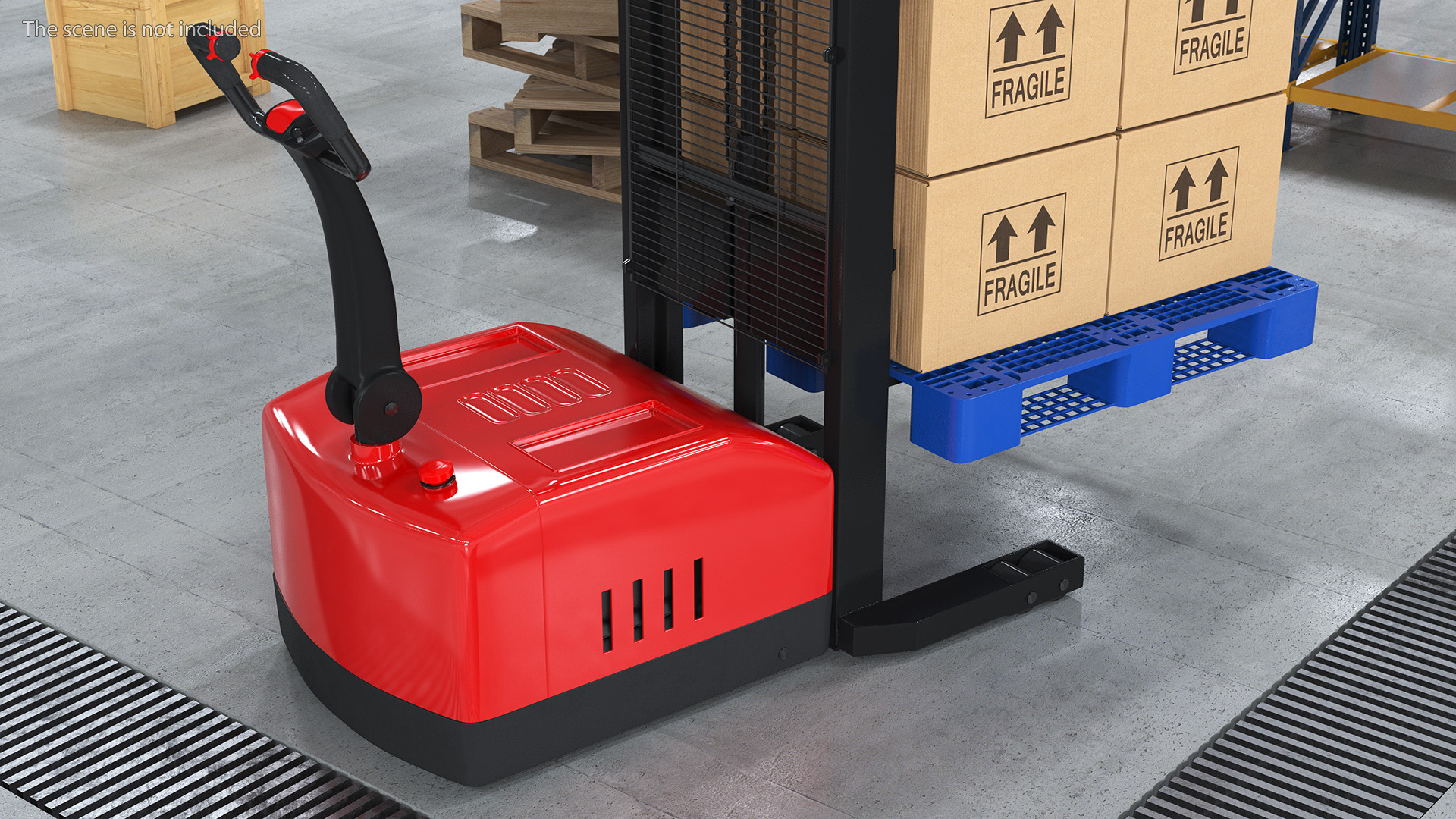 Red Powered Stacker with Stack of Boxes 3D model