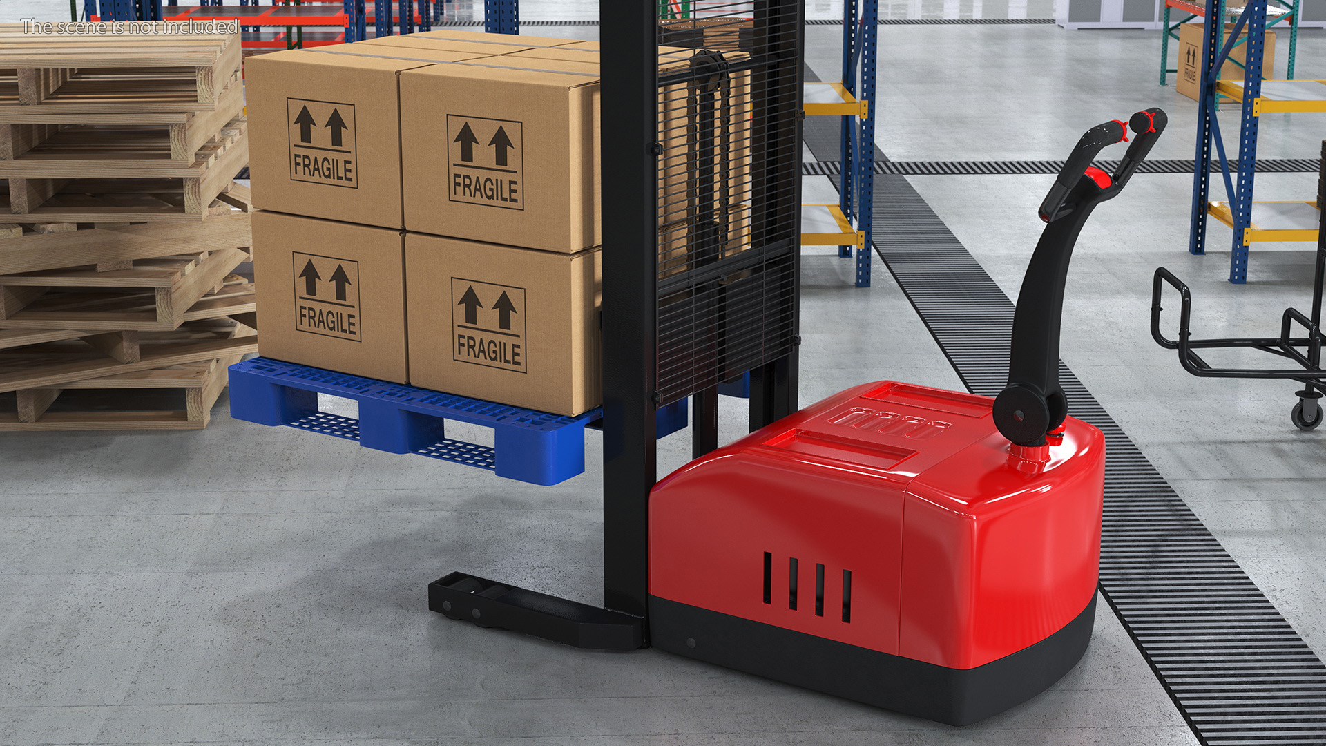 Red Powered Stacker with Stack of Boxes 3D model