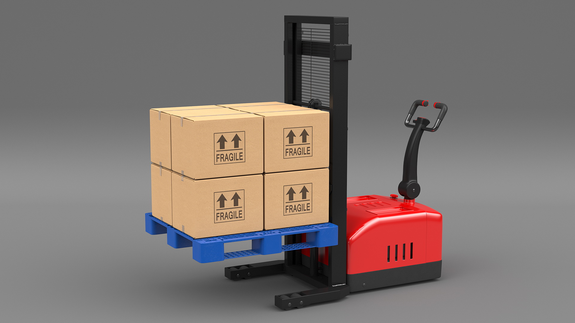 Red Powered Stacker with Stack of Boxes 3D model