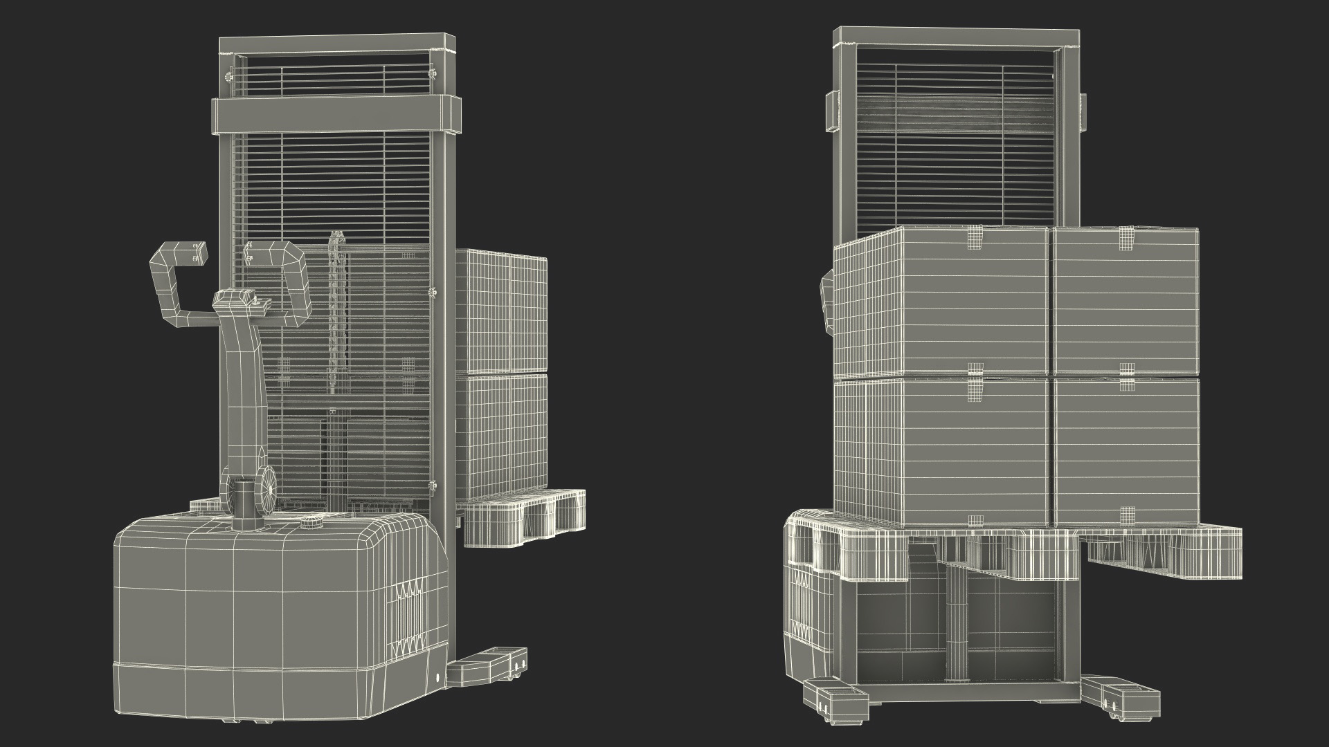 Red Powered Stacker with Stack of Boxes 3D model