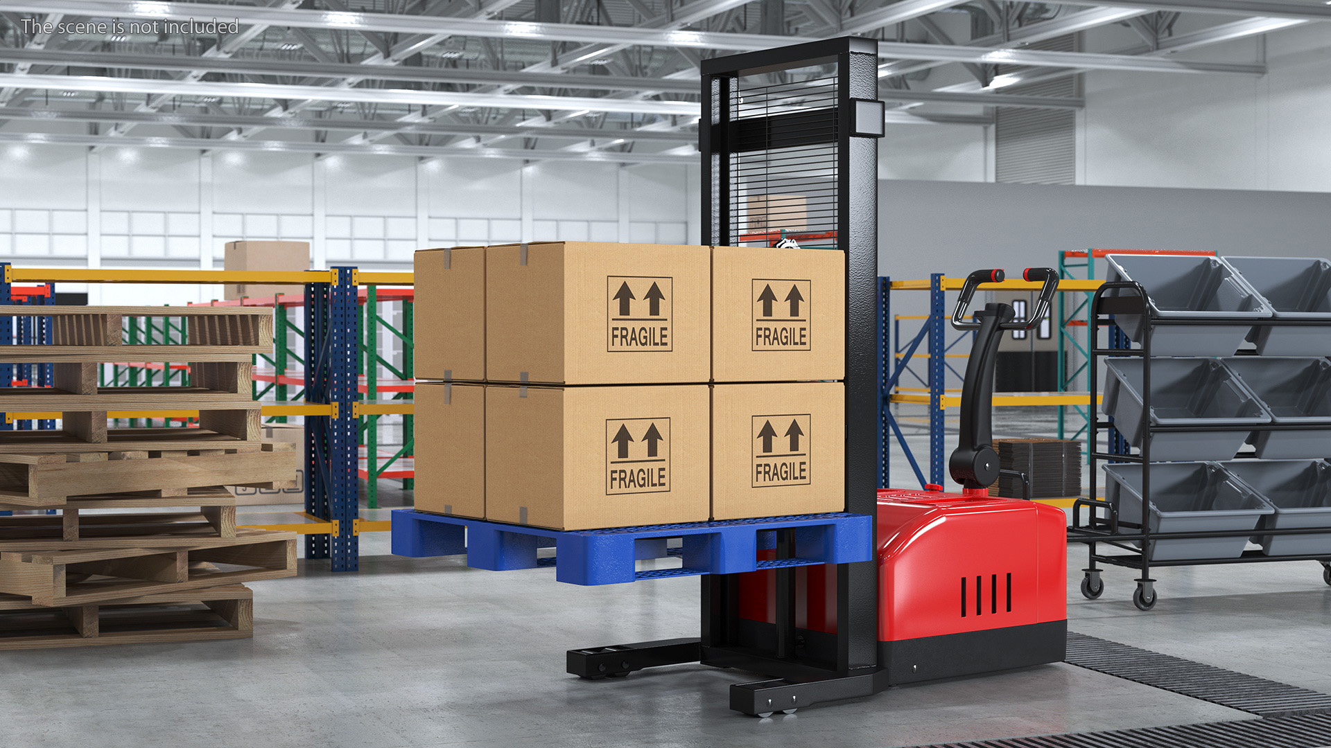 Red Powered Stacker with Stack of Boxes 3D model