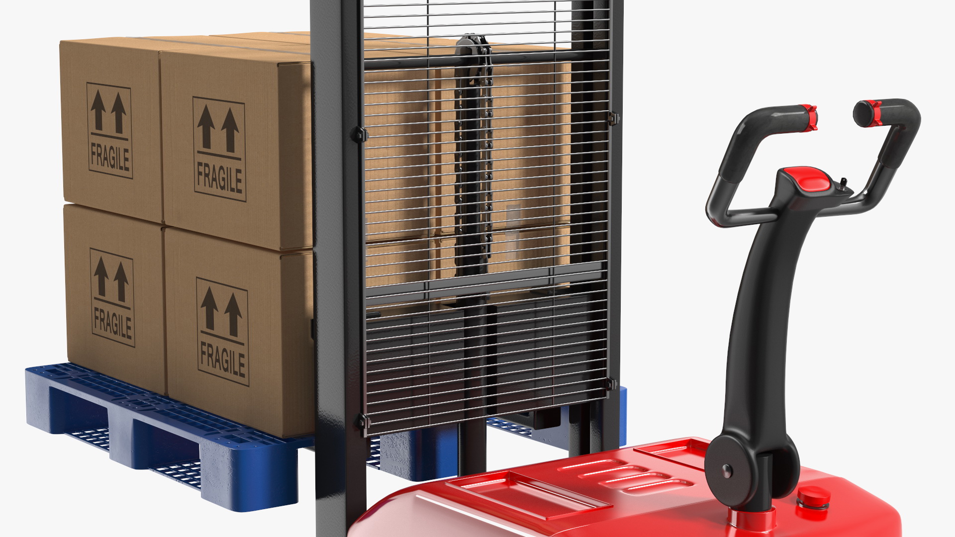 Red Powered Stacker with Stack of Boxes 3D model