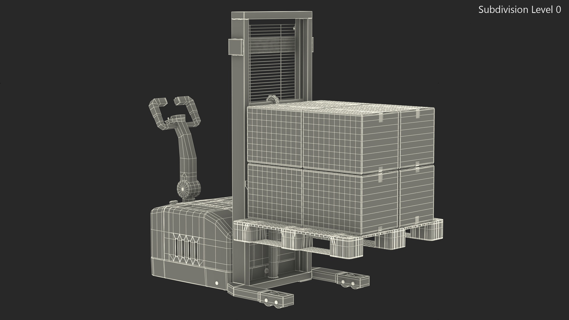Red Powered Stacker with Stack of Boxes 3D model