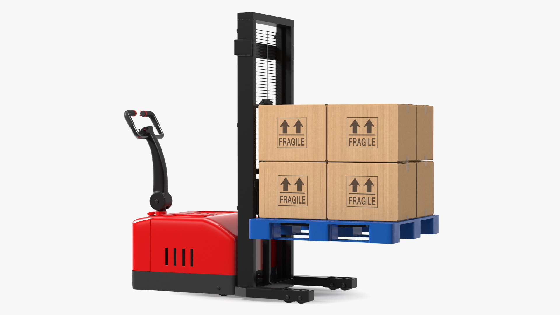 Red Powered Stacker with Stack of Boxes 3D model