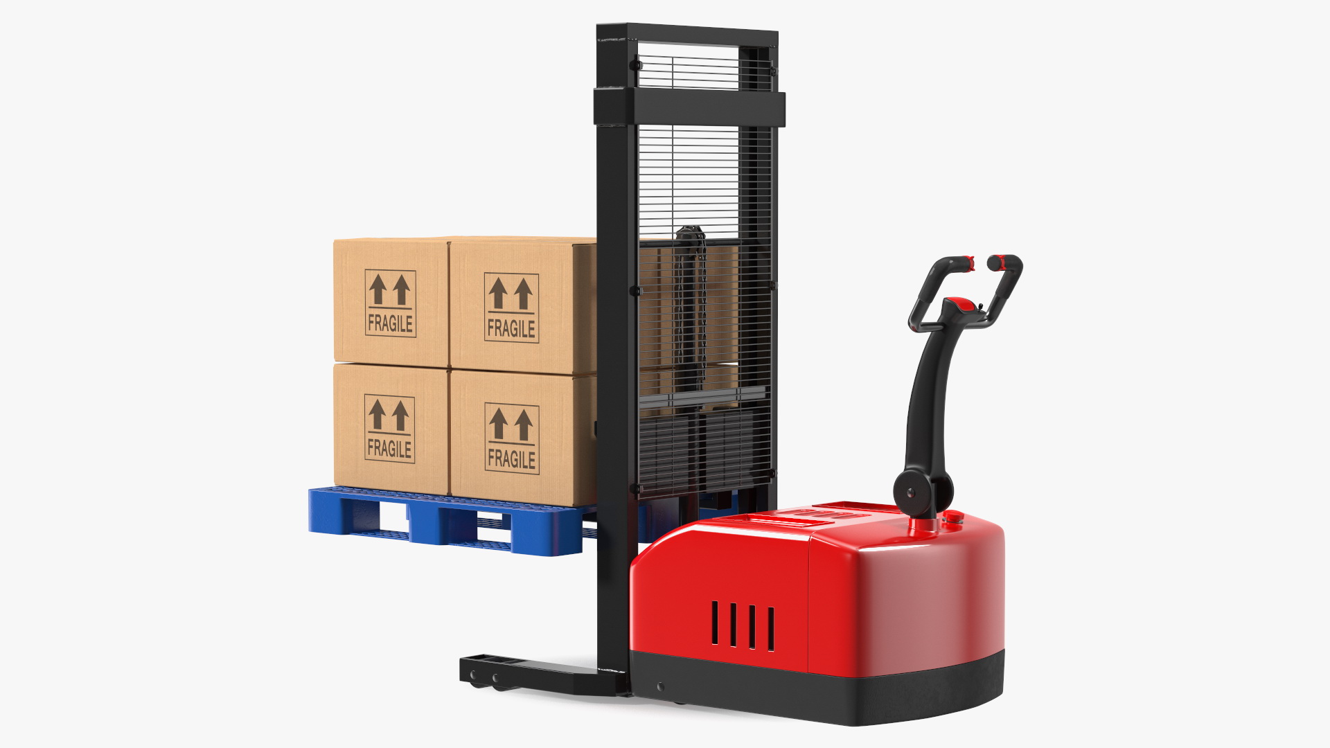 Red Powered Stacker with Stack of Boxes 3D model