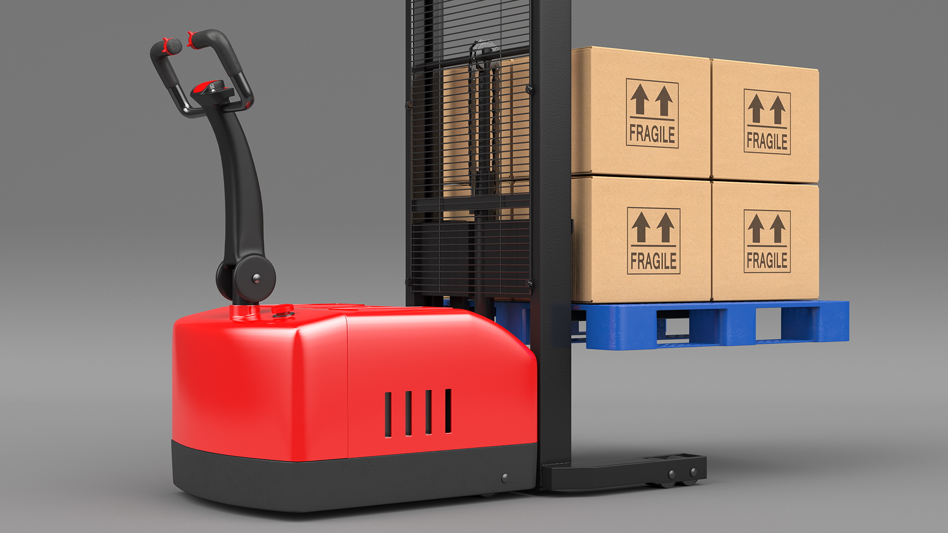 Red Powered Stacker with Stack of Boxes 3D model