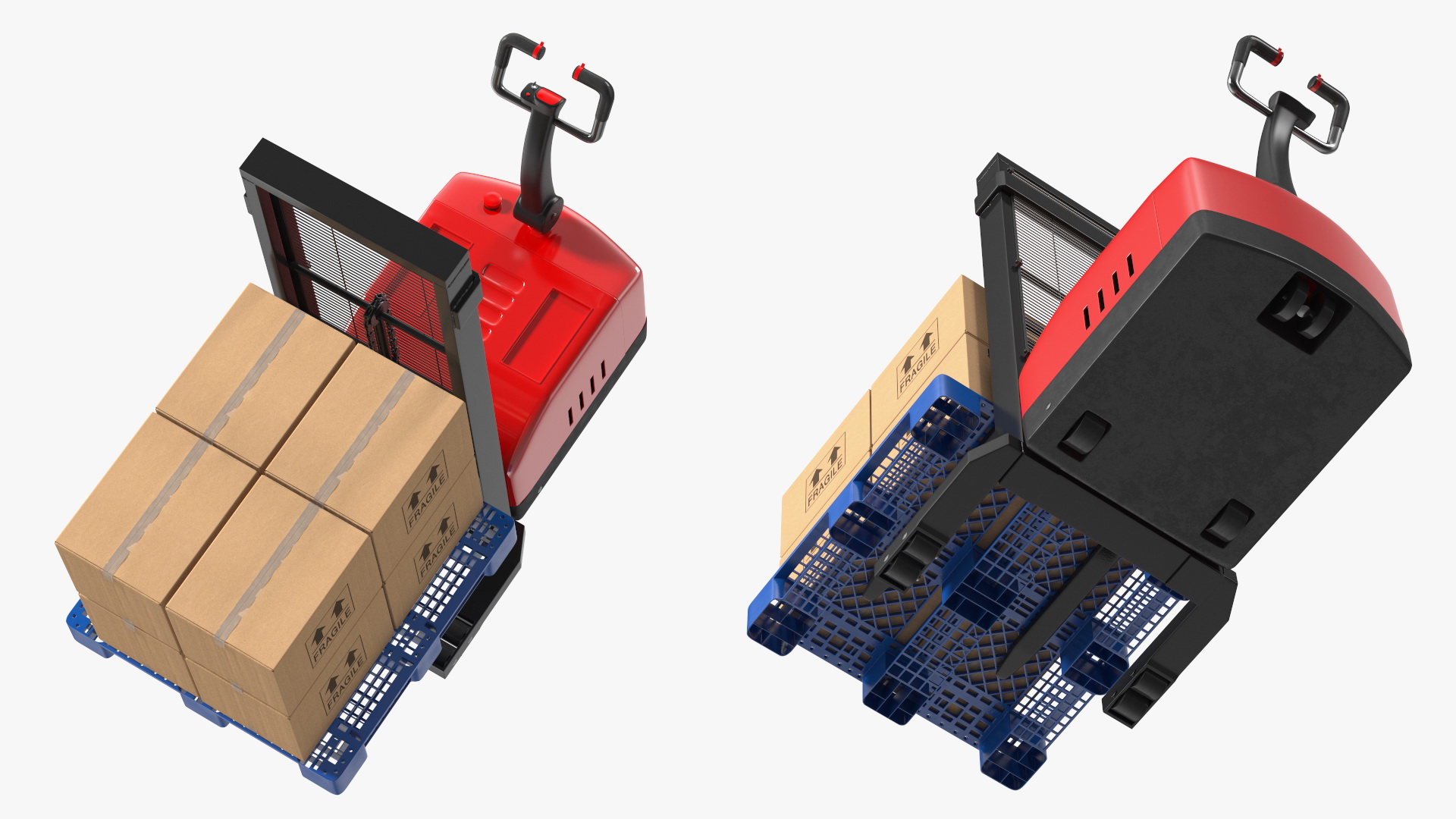 Red Powered Stacker with Stack of Boxes 3D model