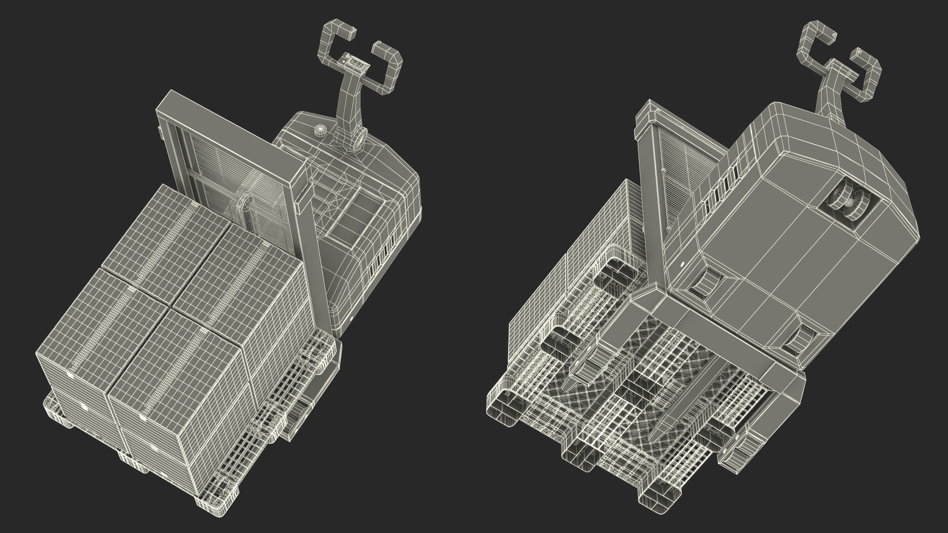 Red Powered Stacker with Stack of Boxes 3D model