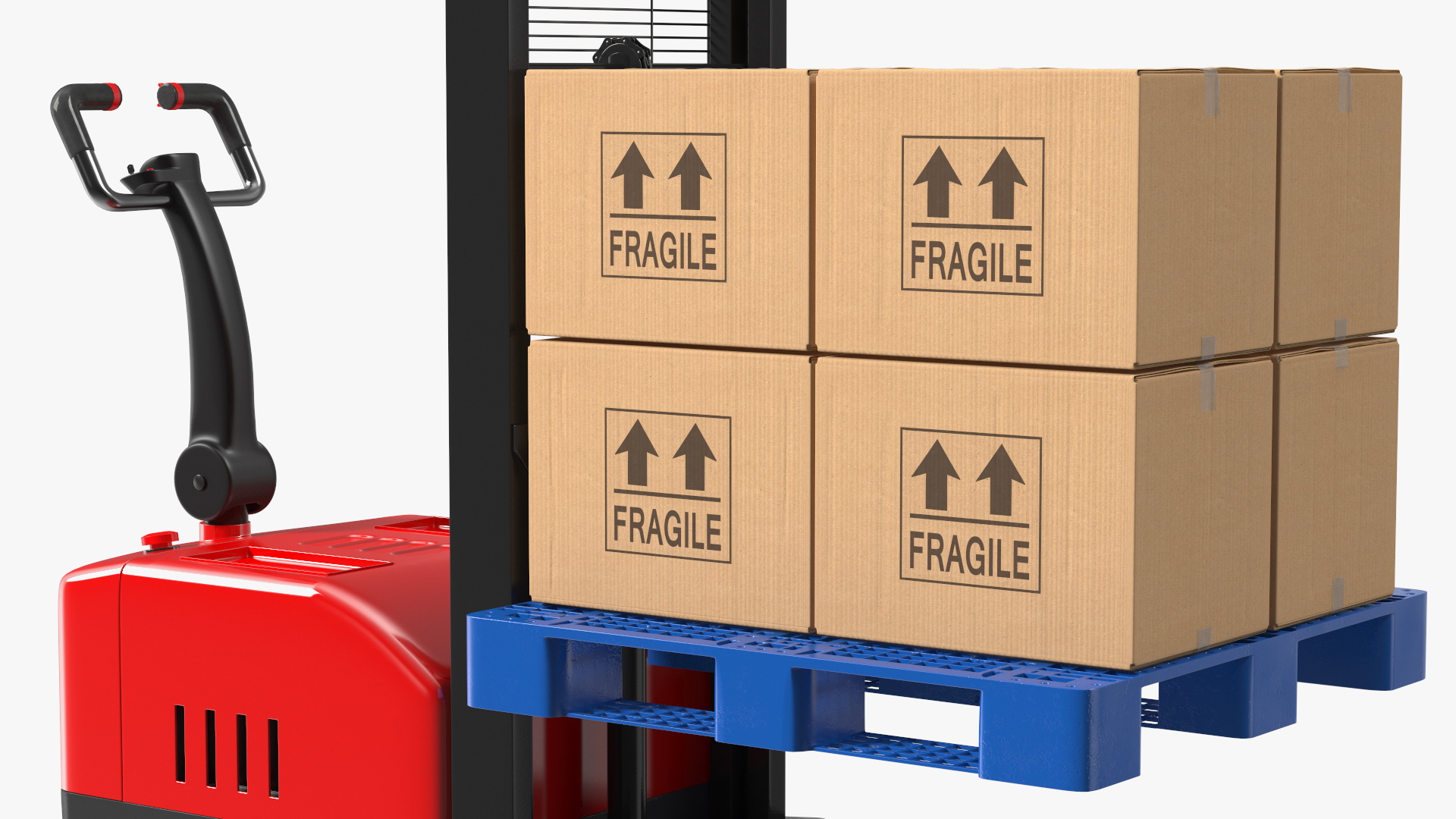 Red Powered Stacker with Stack of Boxes 3D model