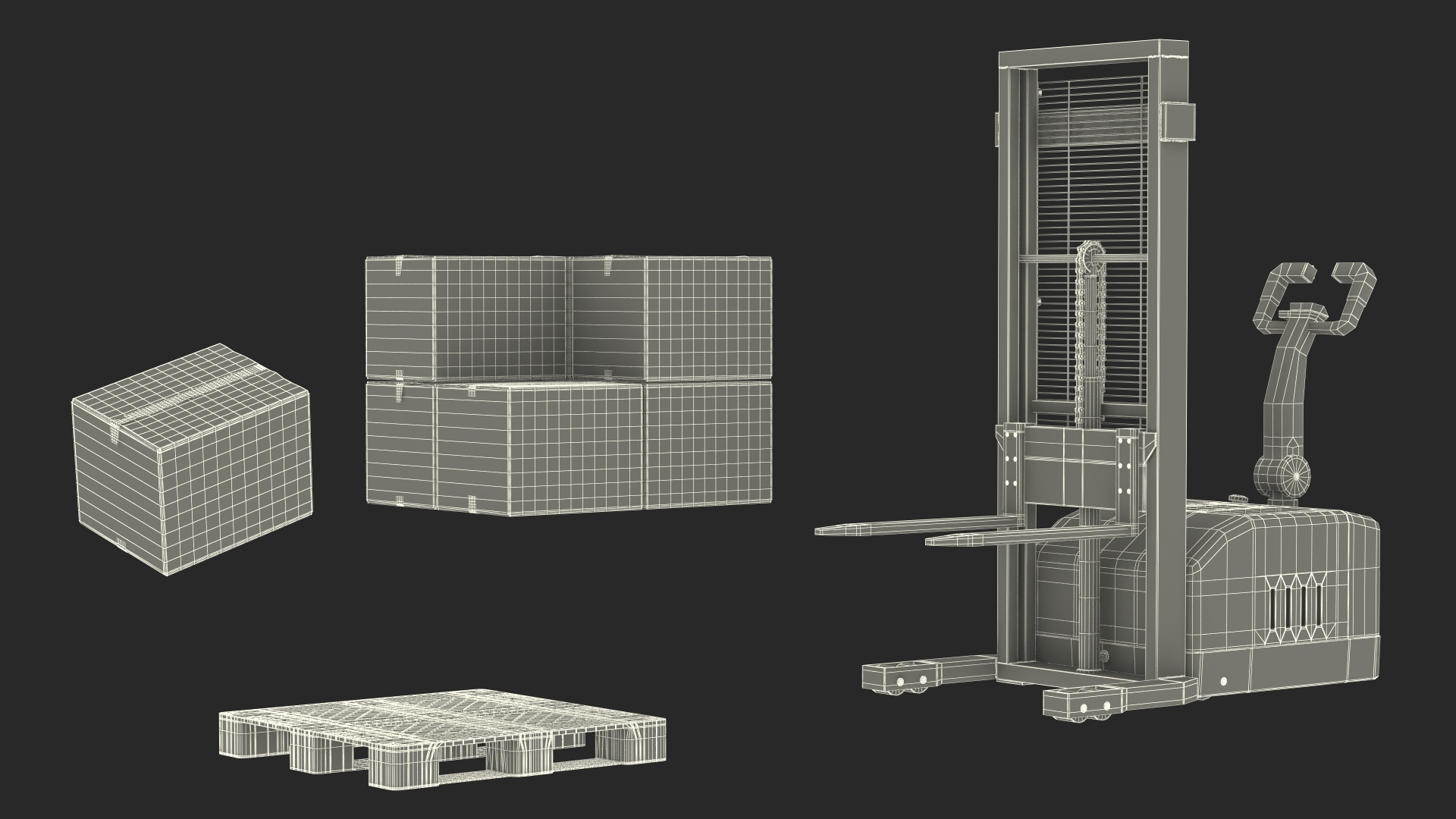 Red Powered Stacker with Stack of Boxes 3D model