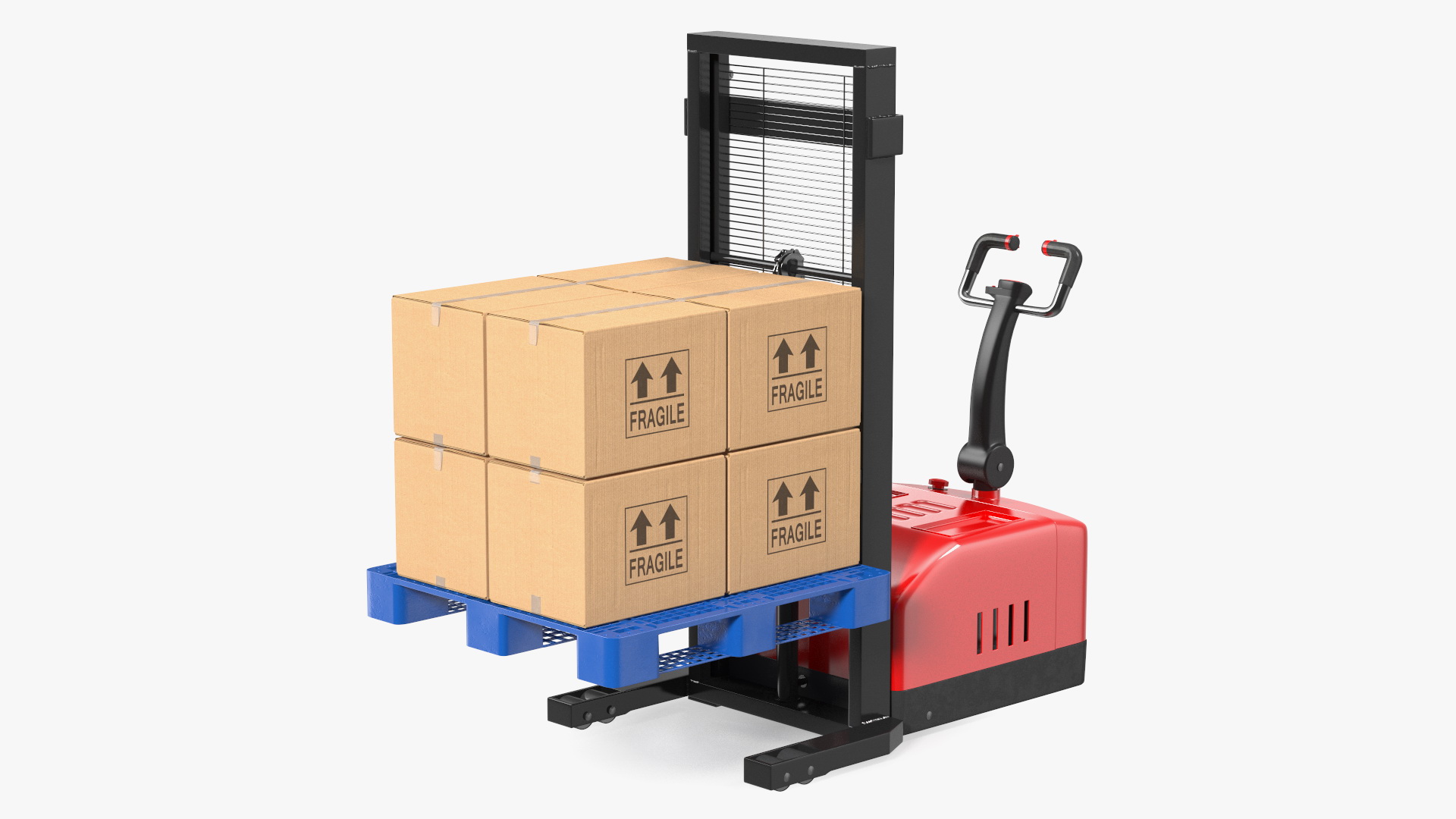 Red Powered Stacker with Stack of Boxes 3D model