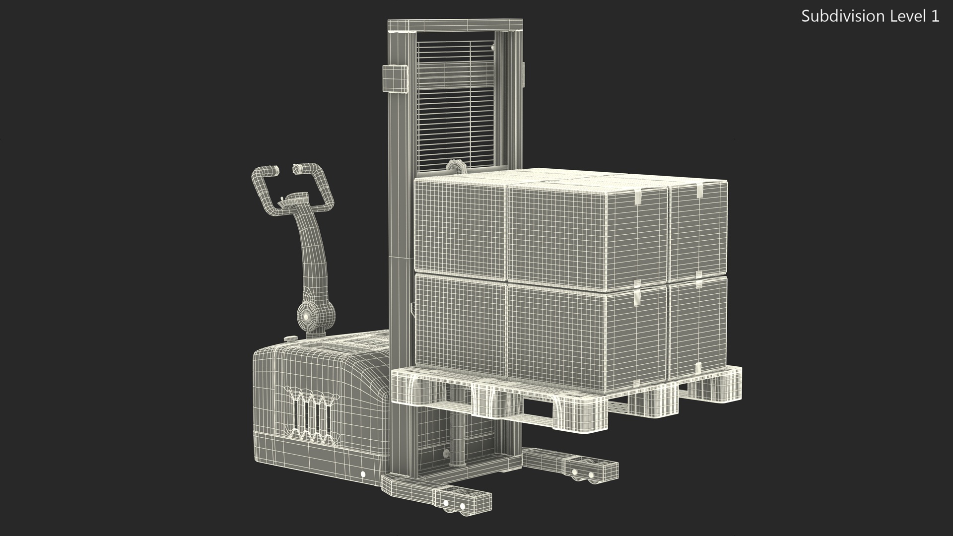 Red Powered Stacker with Stack of Boxes 3D model