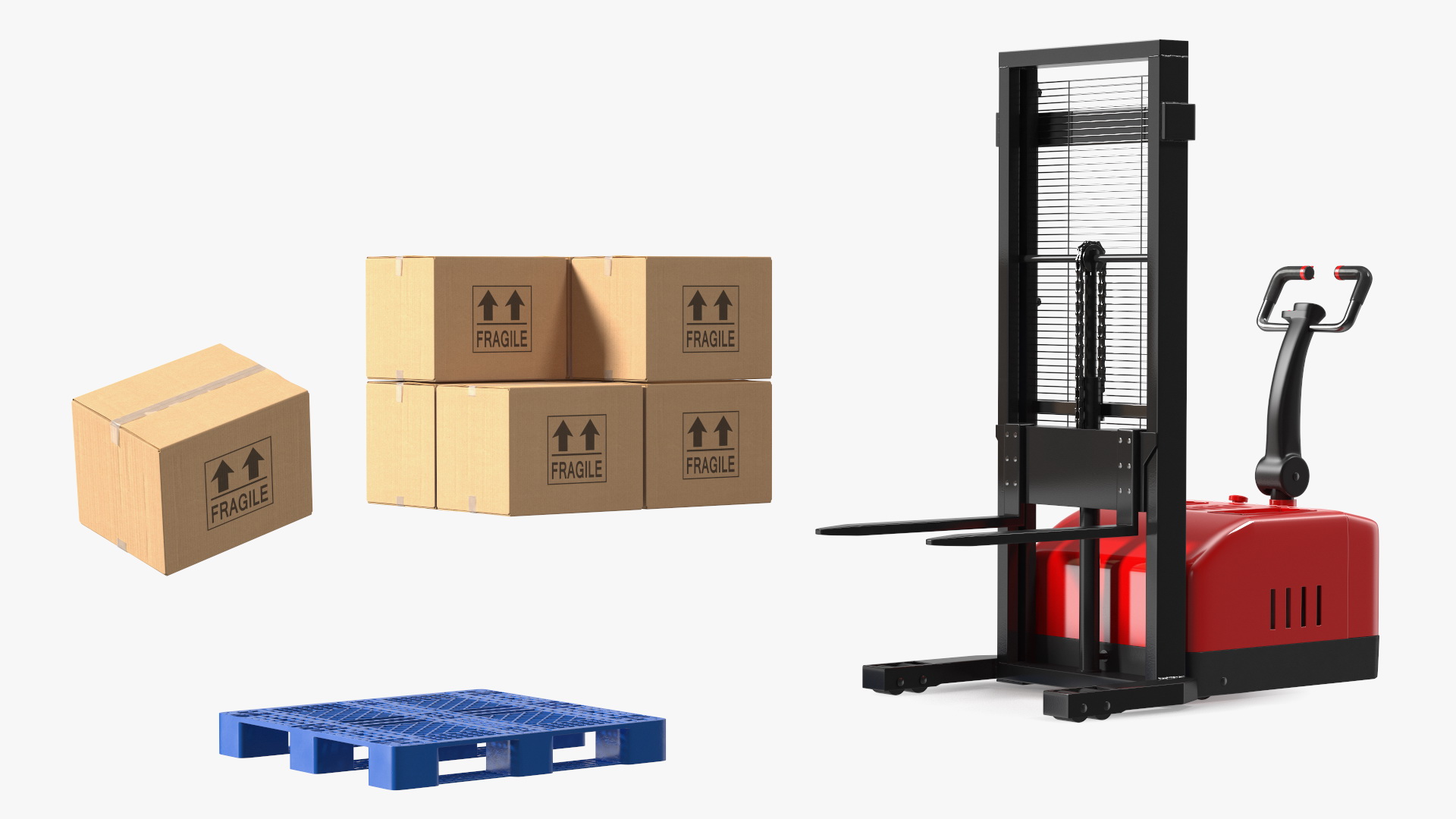 Red Powered Stacker with Stack of Boxes 3D model
