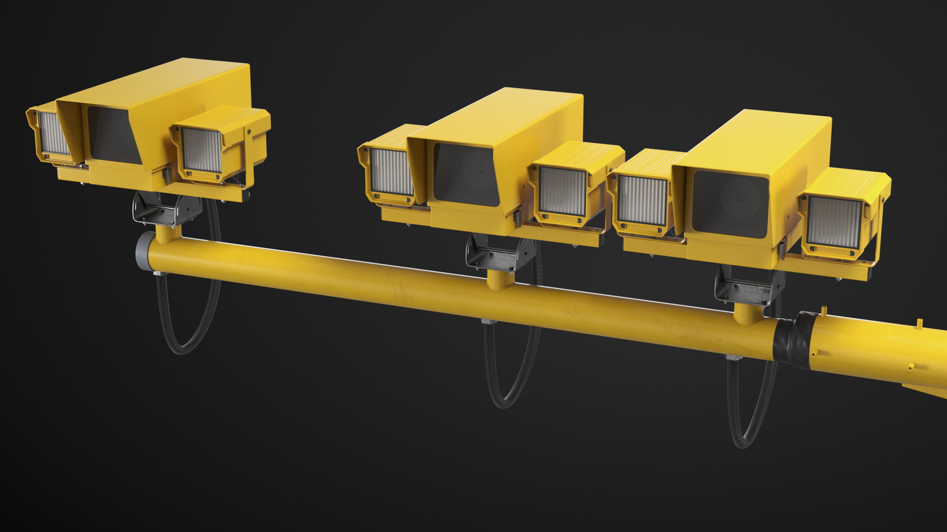 Average Speed Cameras Mounted on Pole 3D