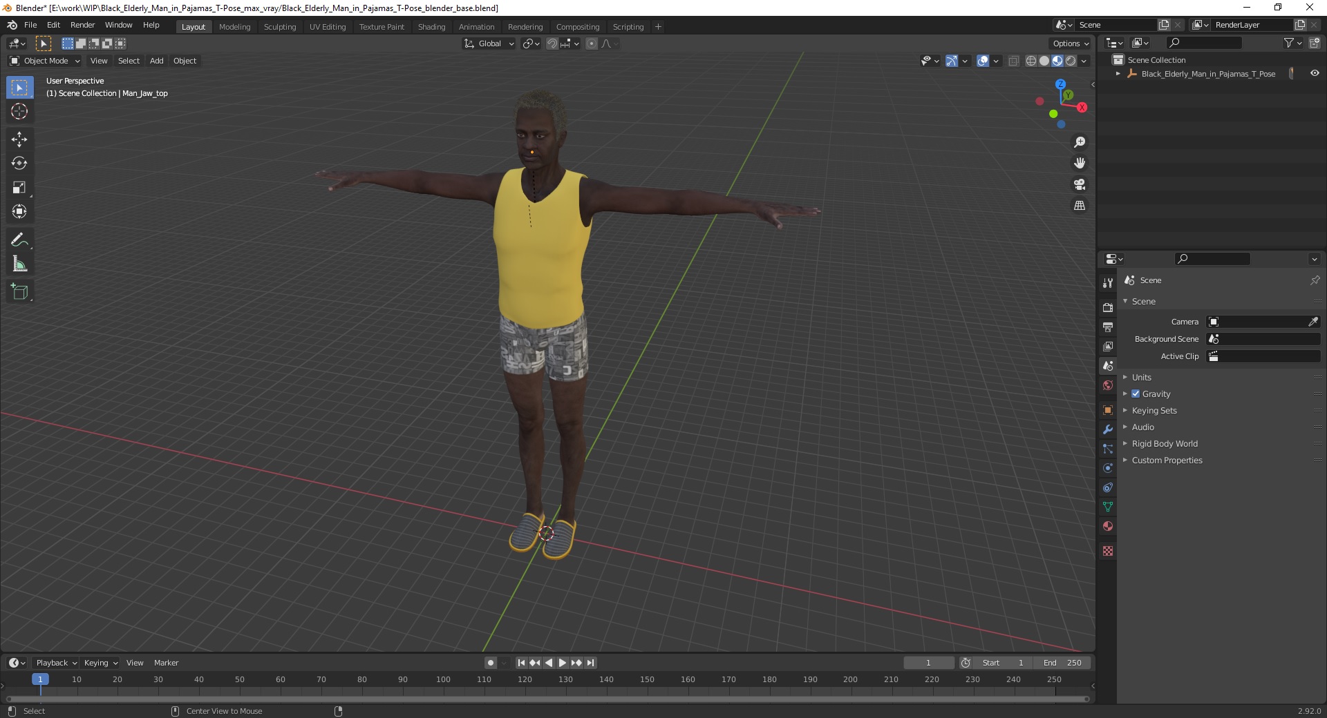 3D model Black Elderly Man in Pajamas T-Pose