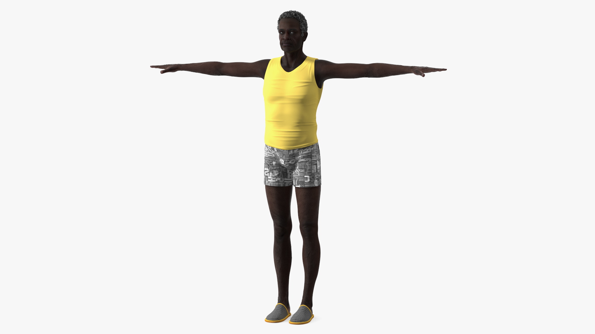 3D model Black Elderly Man in Pajamas T-Pose