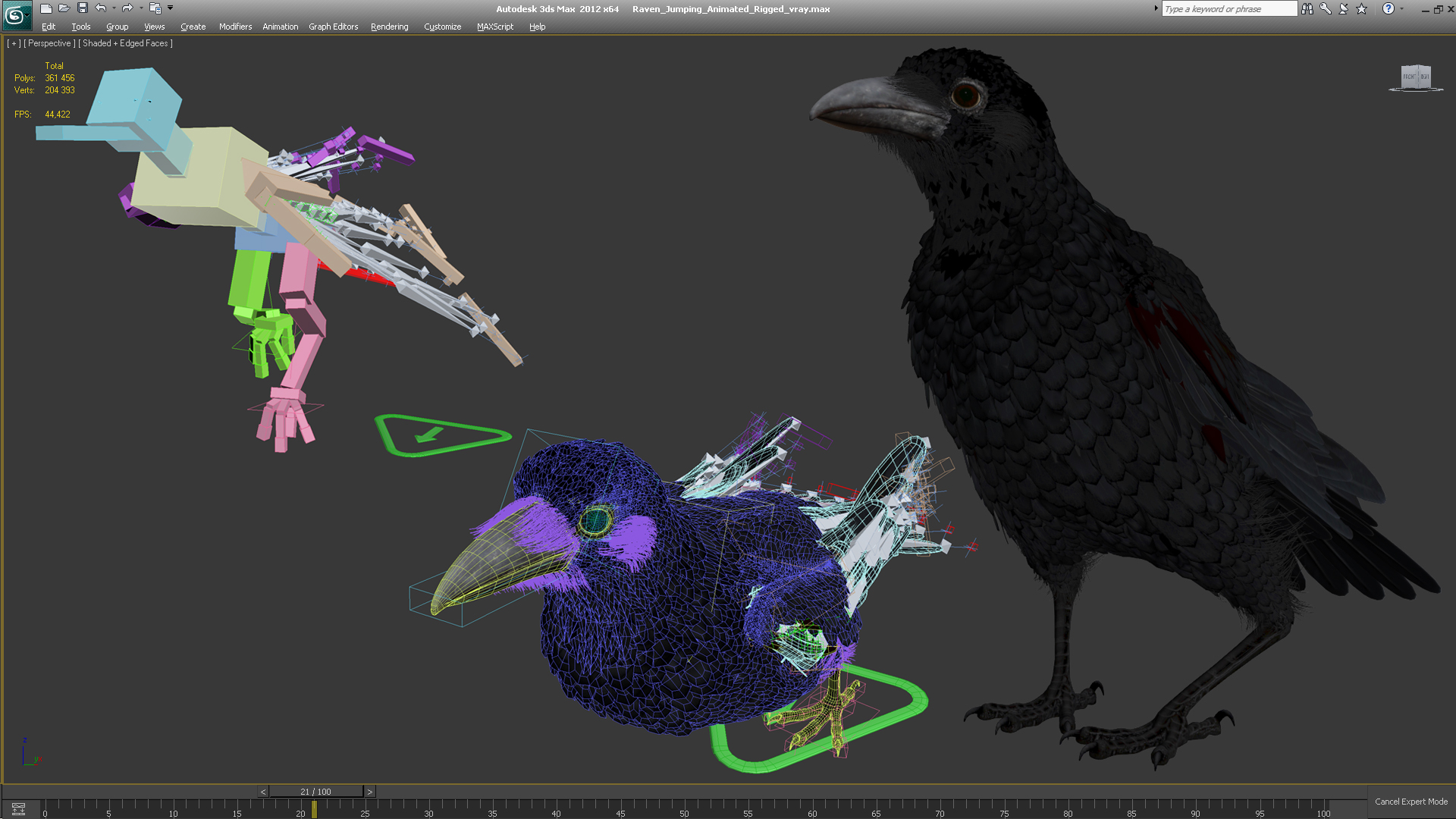 Raven Jumping Animated Rigged 3D model