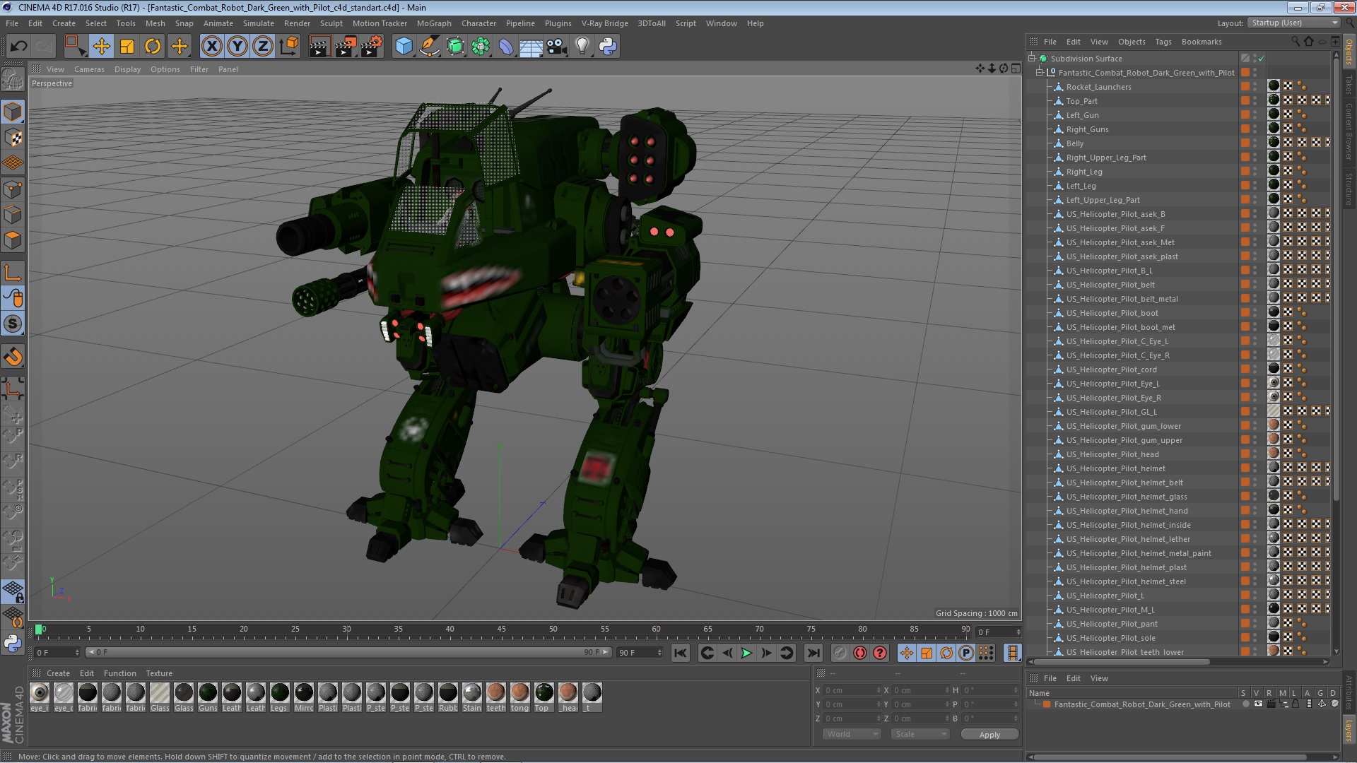 Fantastic Combat Robot Dark Green with Pilot 3D model