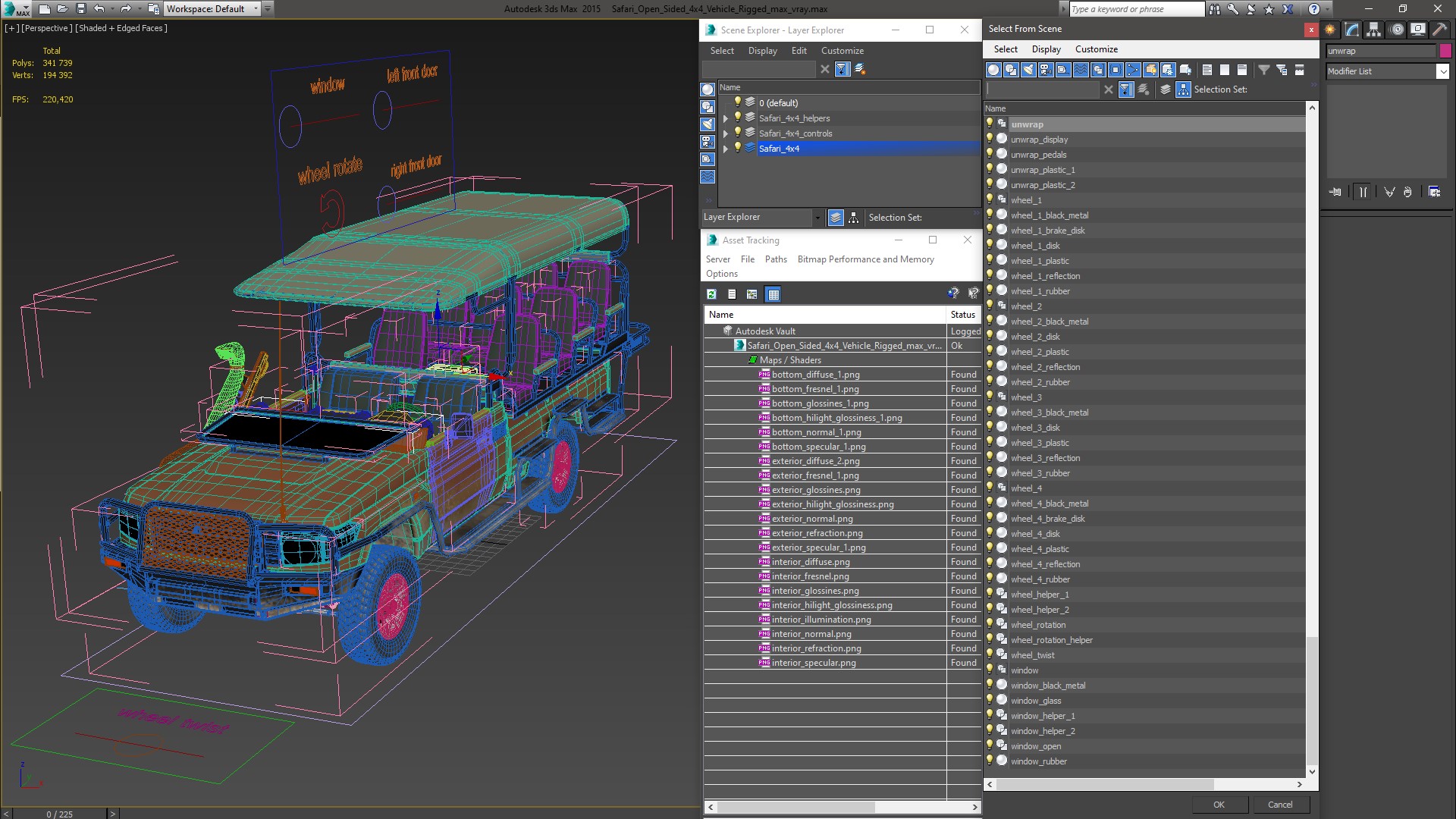 3D Safari Open Sided 4x4 Vehicle Rigged