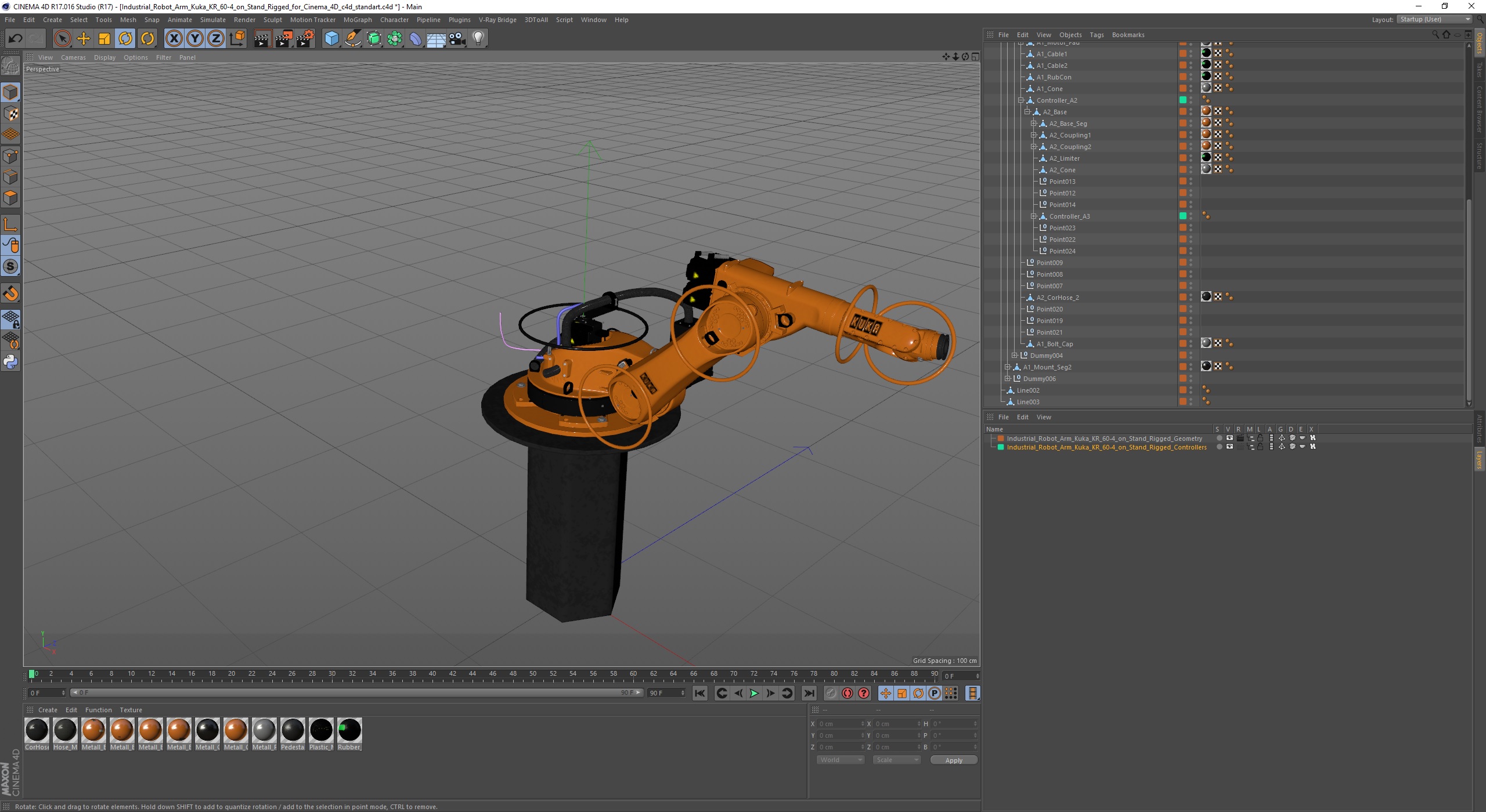 3D Industrial Robot Arm Kuka KR 60-4 on Stand Rigged for Cinema 4D model