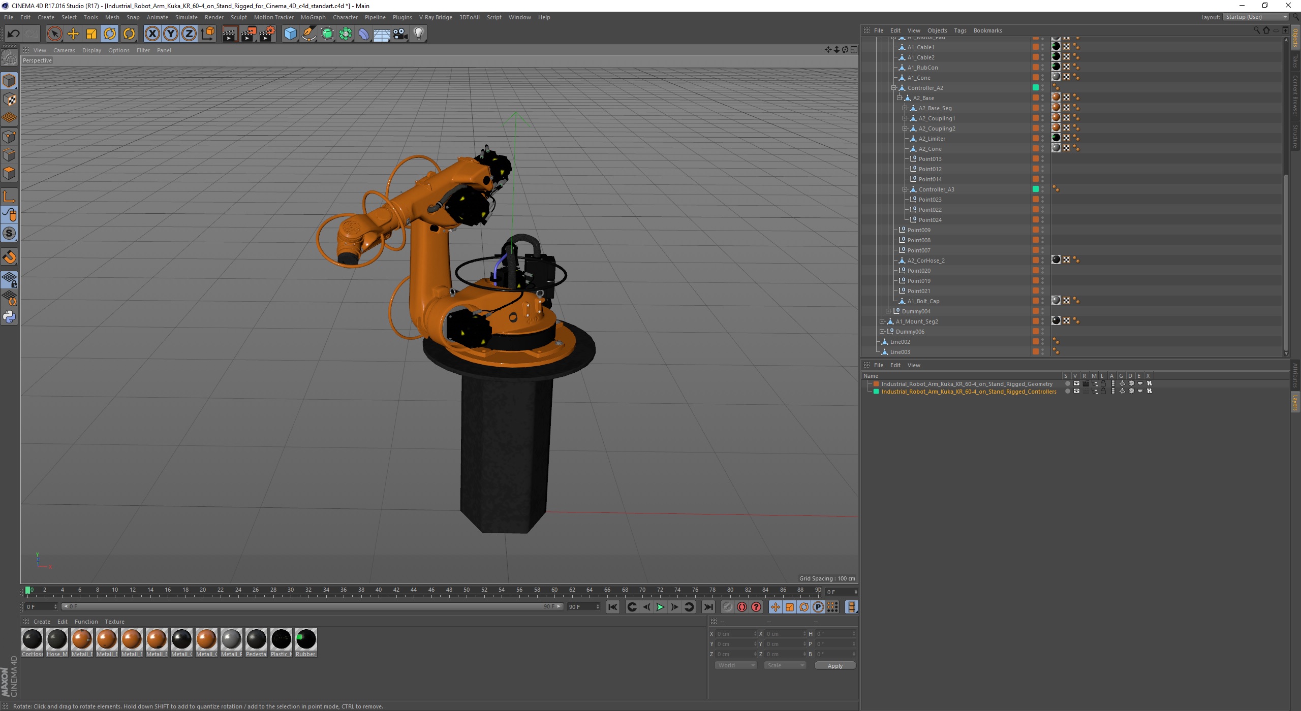3D Industrial Robot Arm Kuka KR 60-4 on Stand Rigged for Cinema 4D model