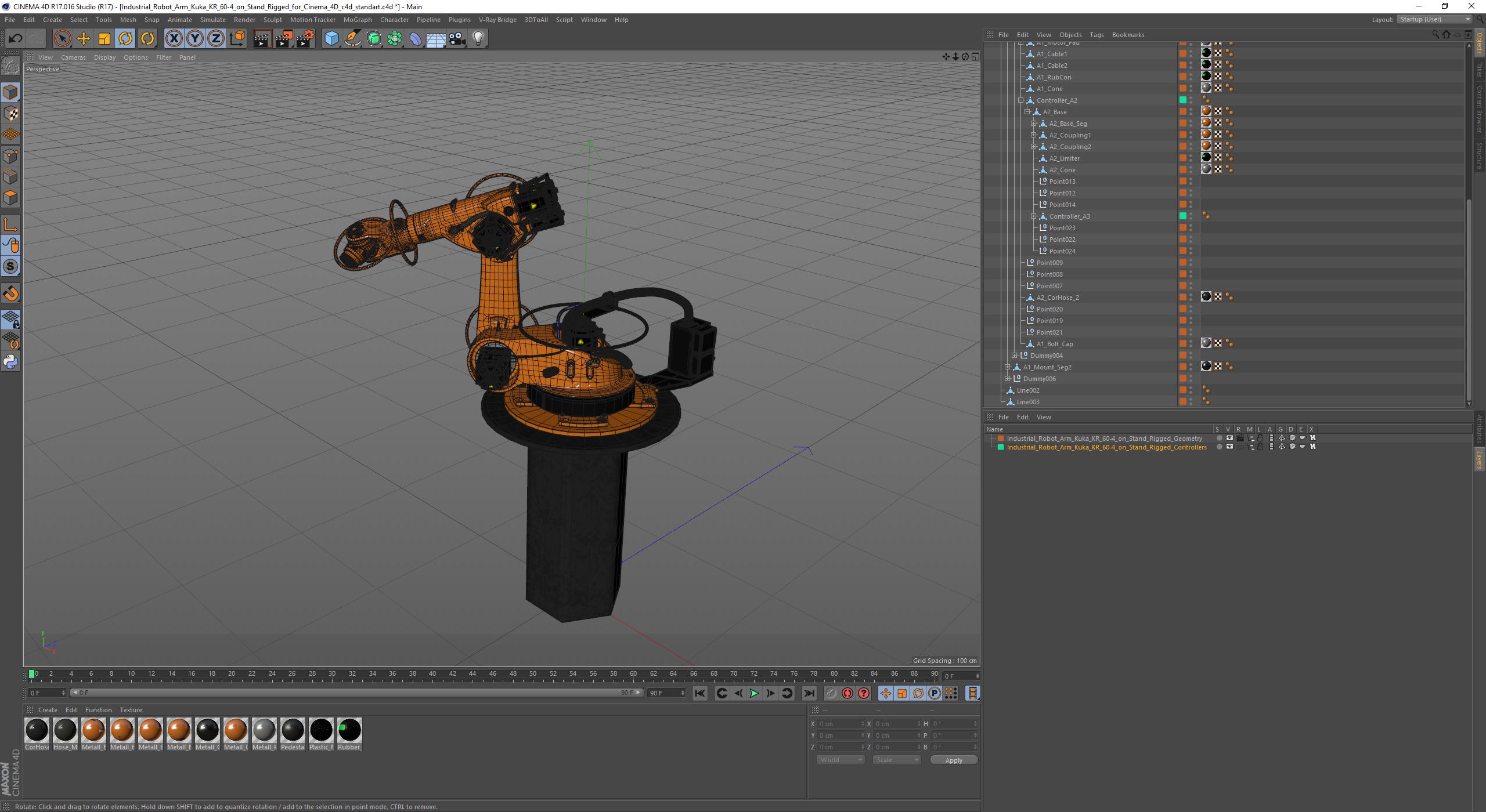 3D Industrial Robot Arm Kuka KR 60-4 on Stand Rigged for Cinema 4D model