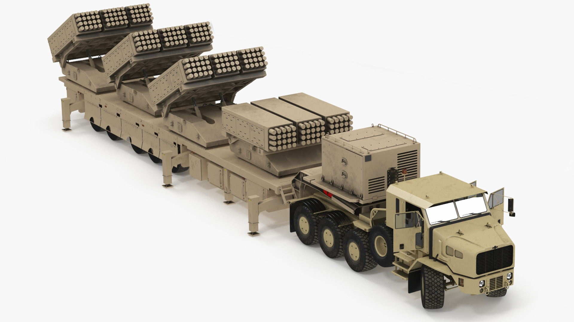 Rocket Launch System Jobaria with Oshkosh Transporter Sand Rigged for Maya 3D model