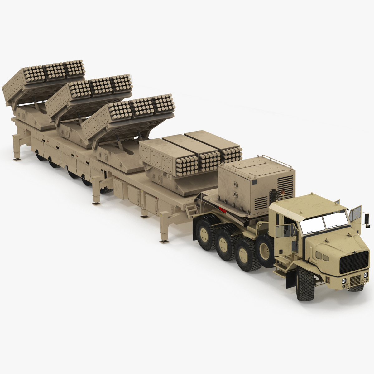 Rocket Launch System Jobaria with Oshkosh Transporter Sand Rigged for Maya 3D model