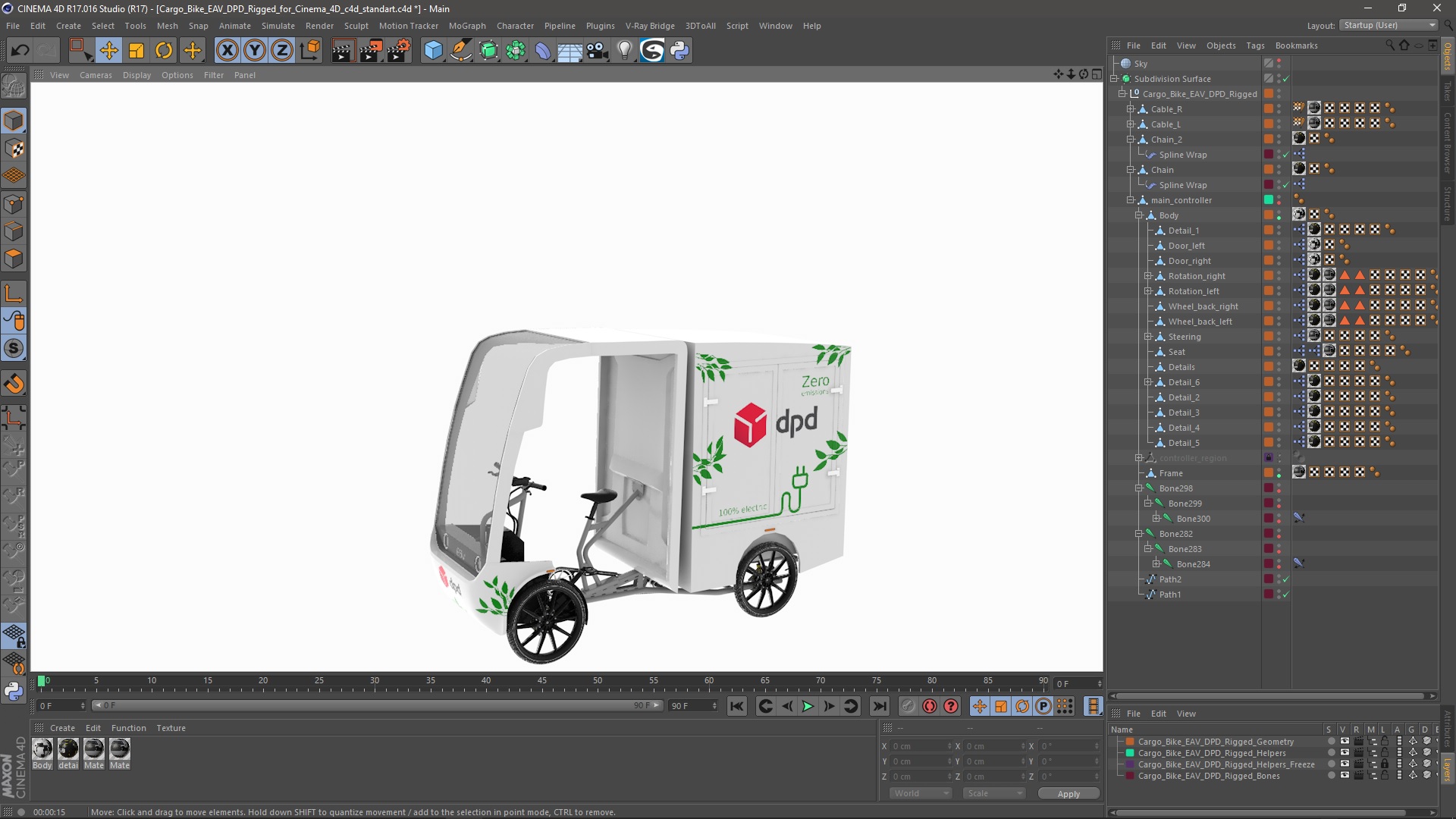 Cargo Bike EAV DPD Rigged for Cinema 4D 3D model