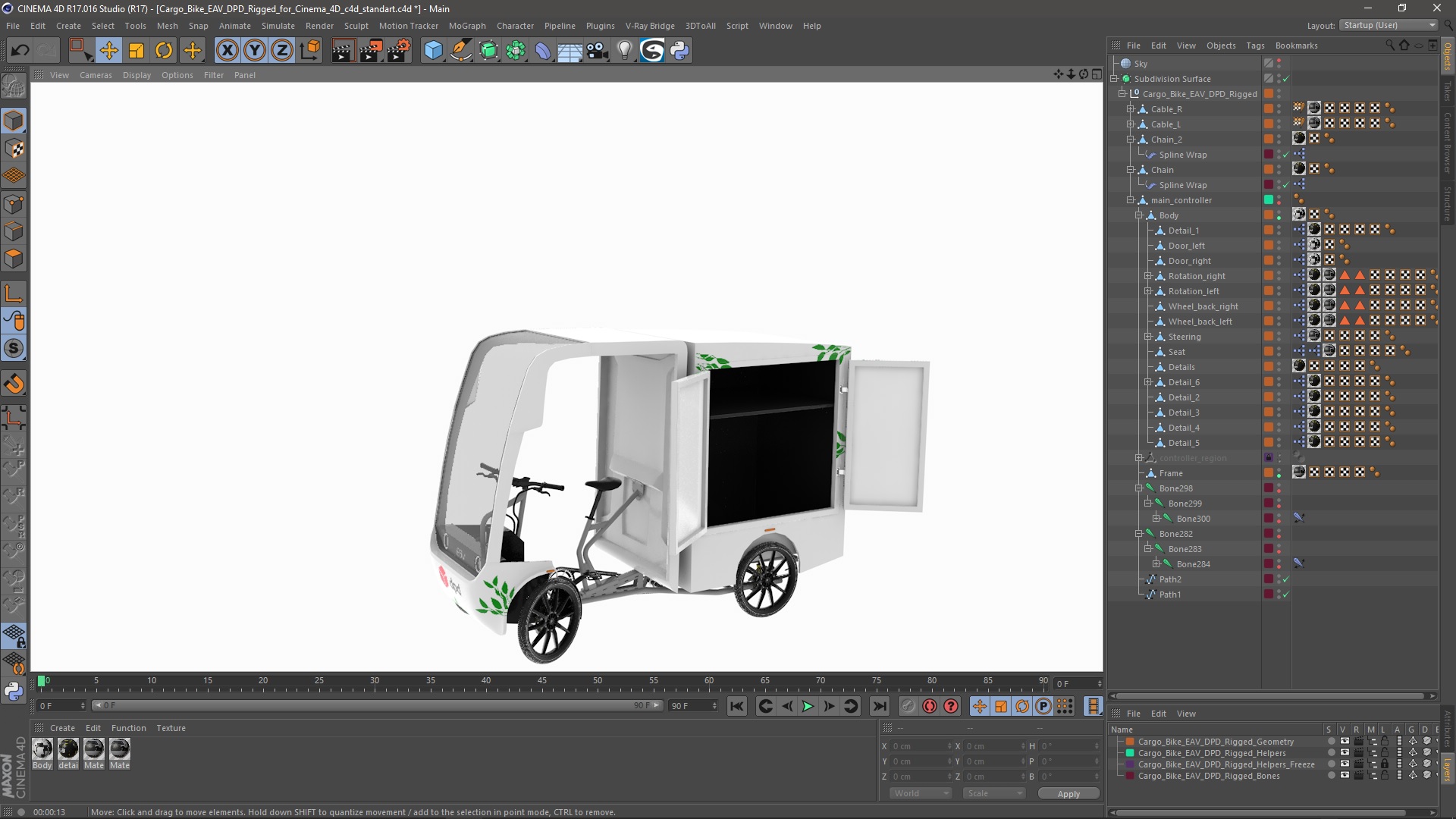 Cargo Bike EAV DPD Rigged for Cinema 4D 3D model
