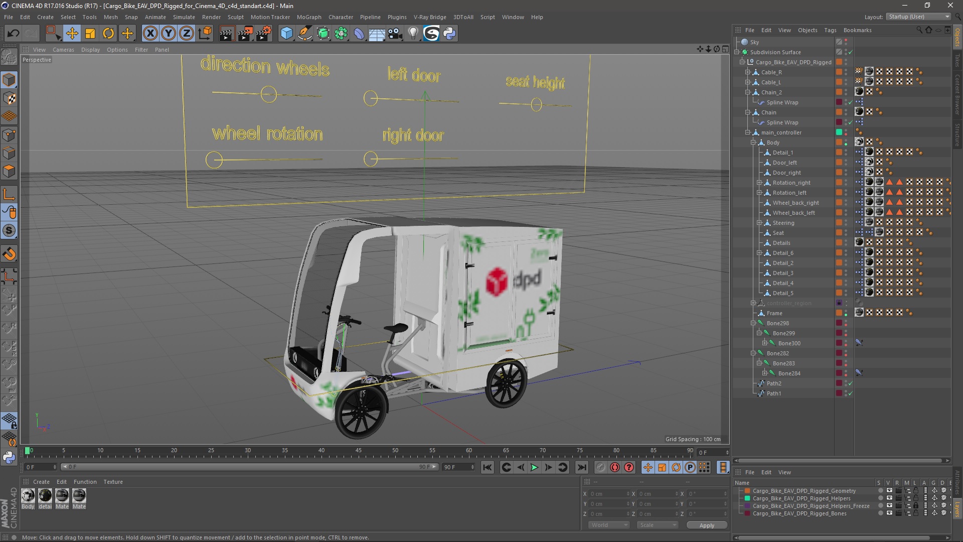 Cargo Bike EAV DPD Rigged for Cinema 4D 3D model