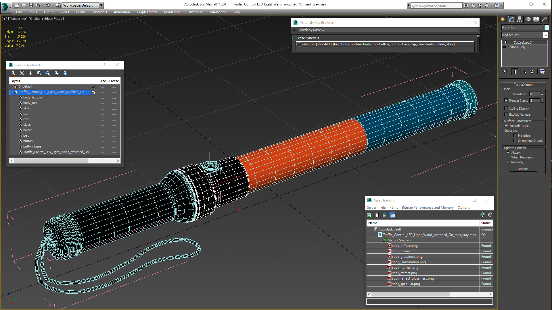 Traffic Control LED Light Wand switched On 3D