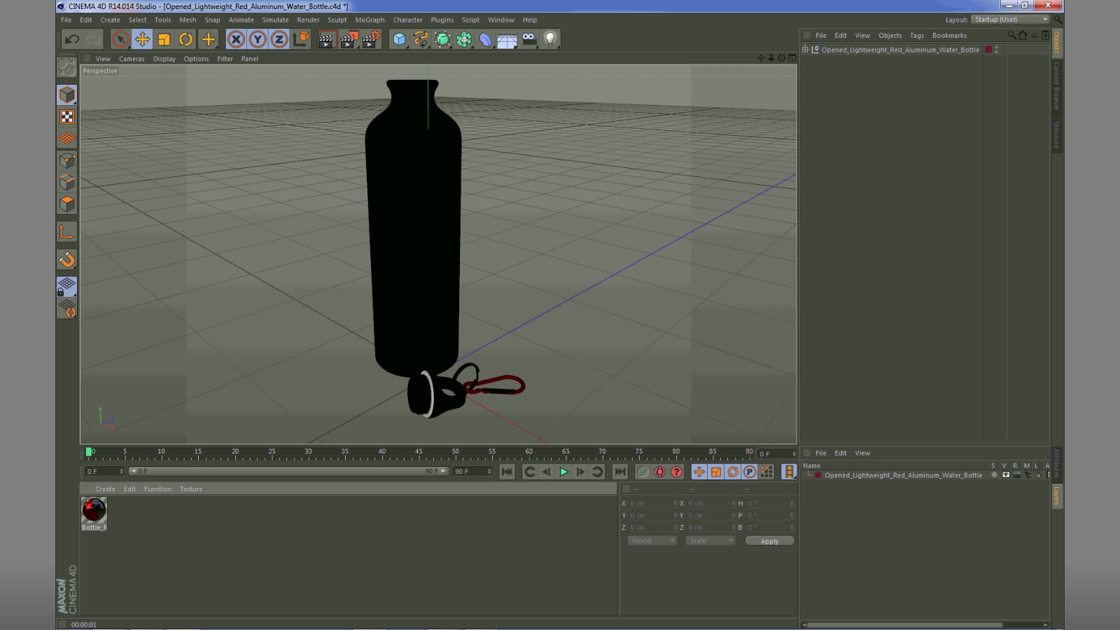 Opened Lightweight Red Aluminum Water Bottle 3D model