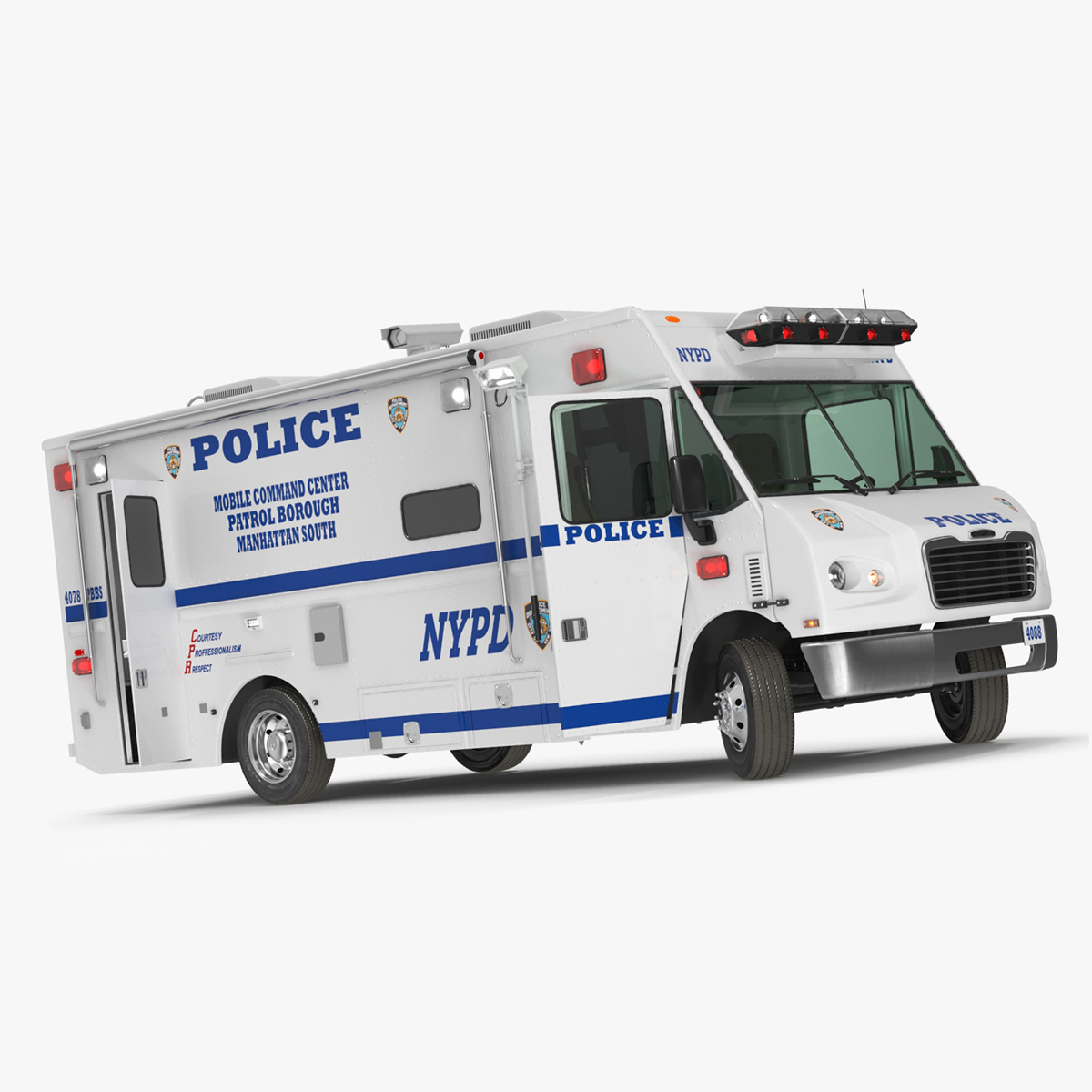 NYPD Mobile Command Center Lights On Rigged for Cinema 4D 3D