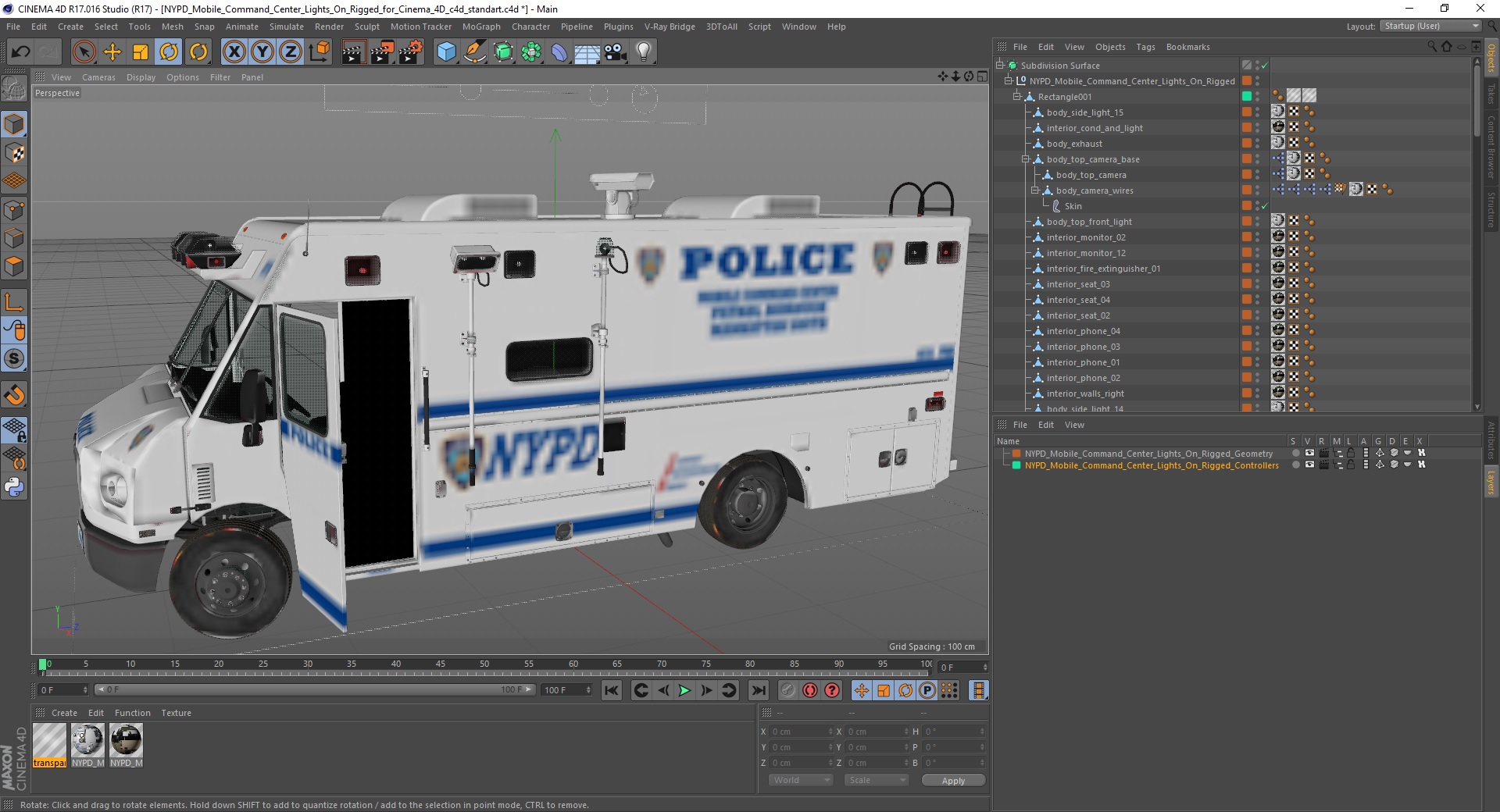 NYPD Mobile Command Center Lights On Rigged for Cinema 4D 3D