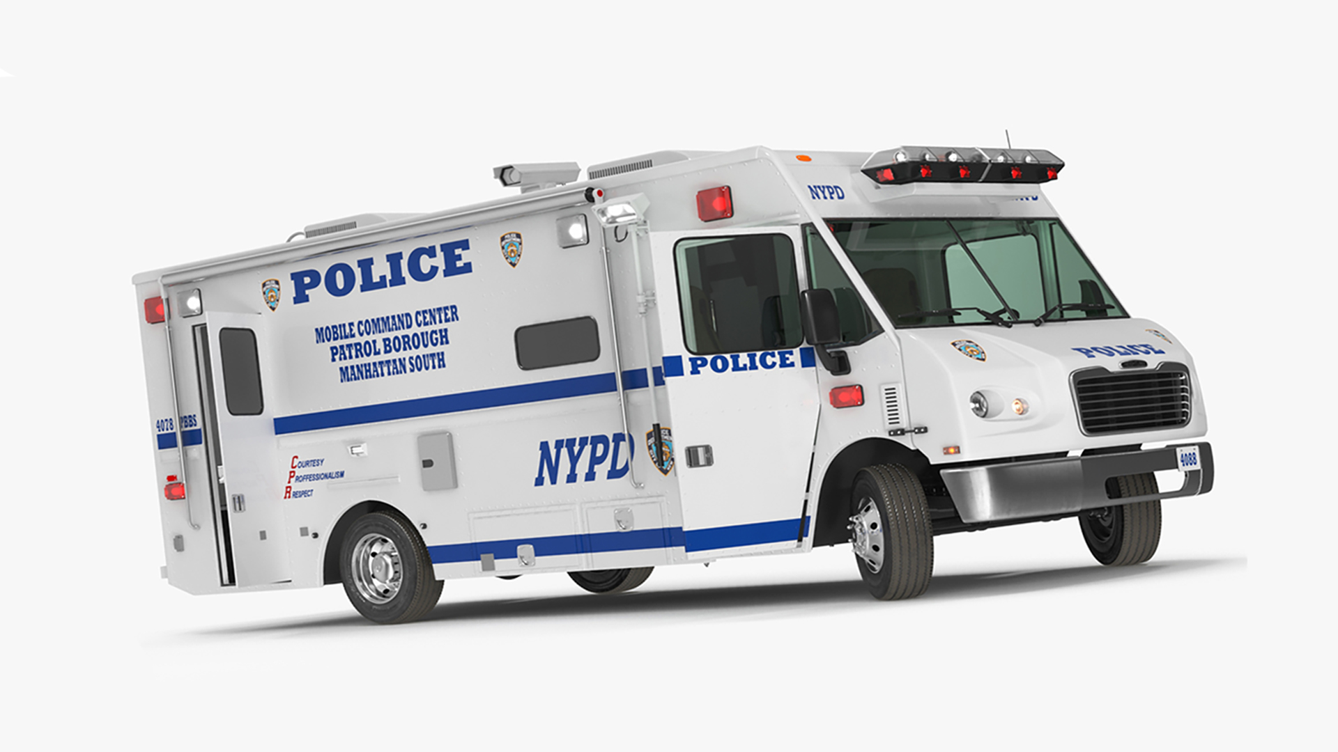 NYPD Mobile Command Center Lights On Rigged for Cinema 4D 3D