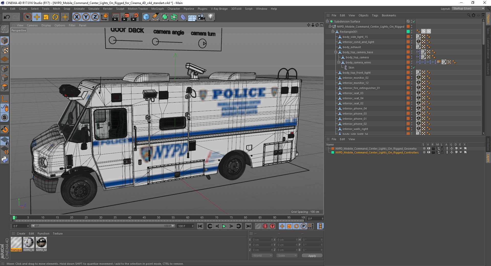 NYPD Mobile Command Center Lights On Rigged for Cinema 4D 3D