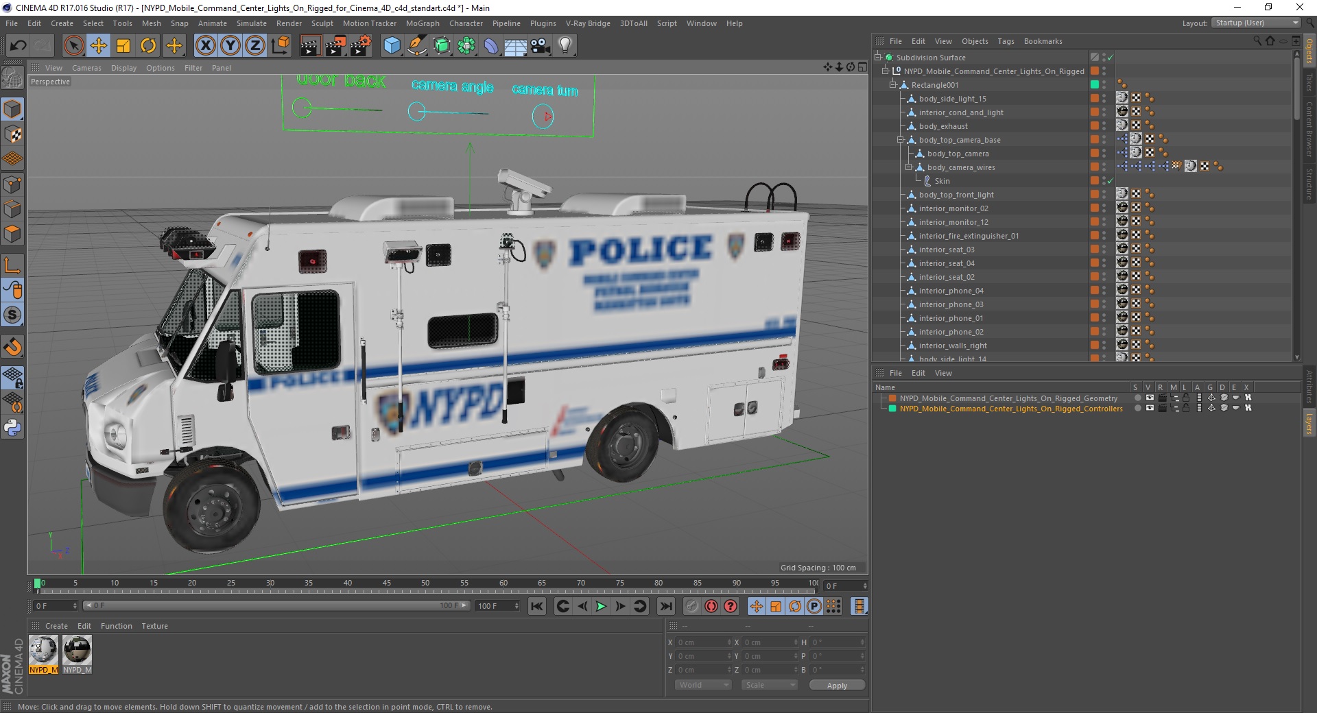 NYPD Mobile Command Center Lights On Rigged for Cinema 4D 3D