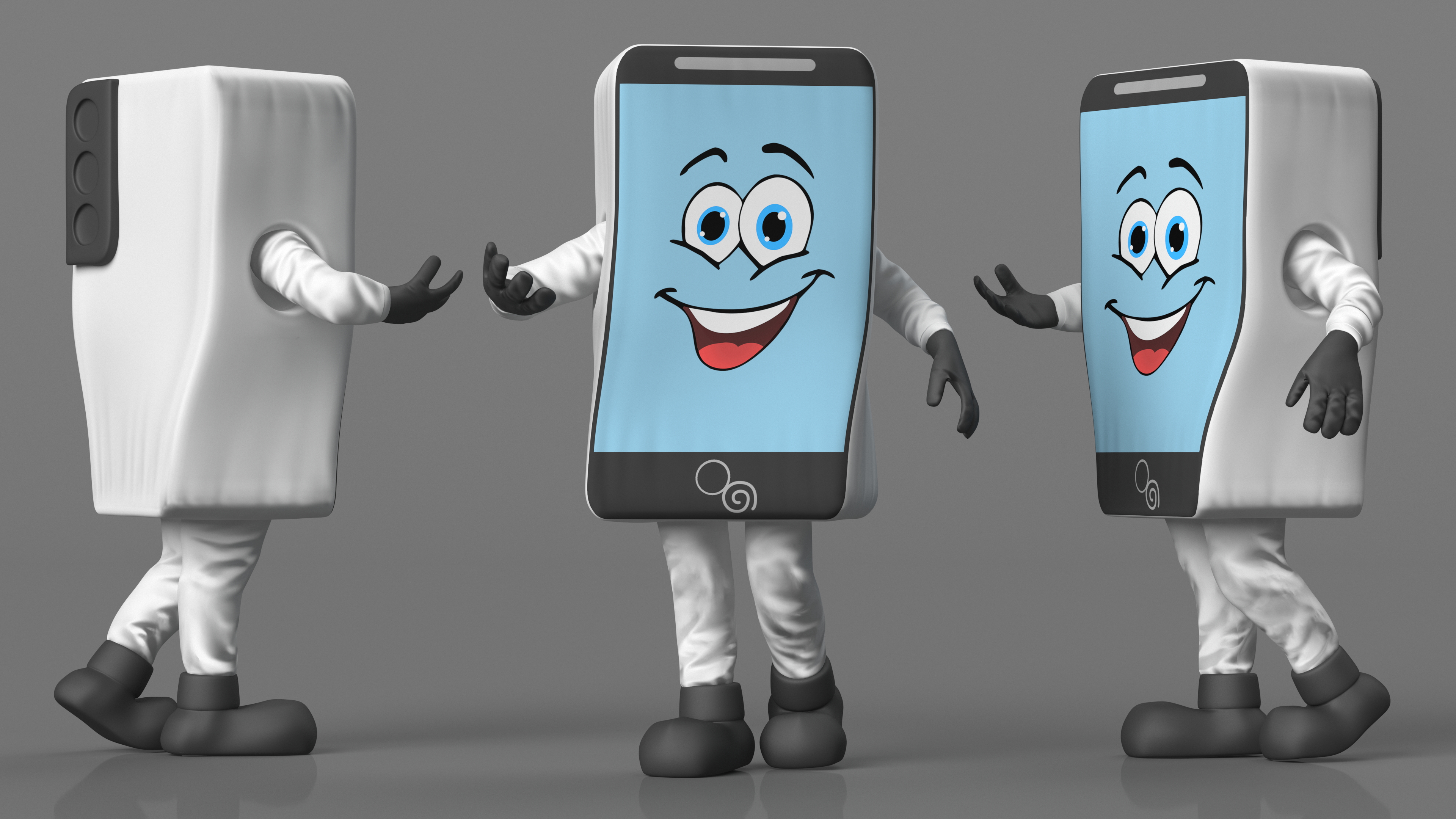 3D Mascot Character Mobile Phone White Rigged for Maya