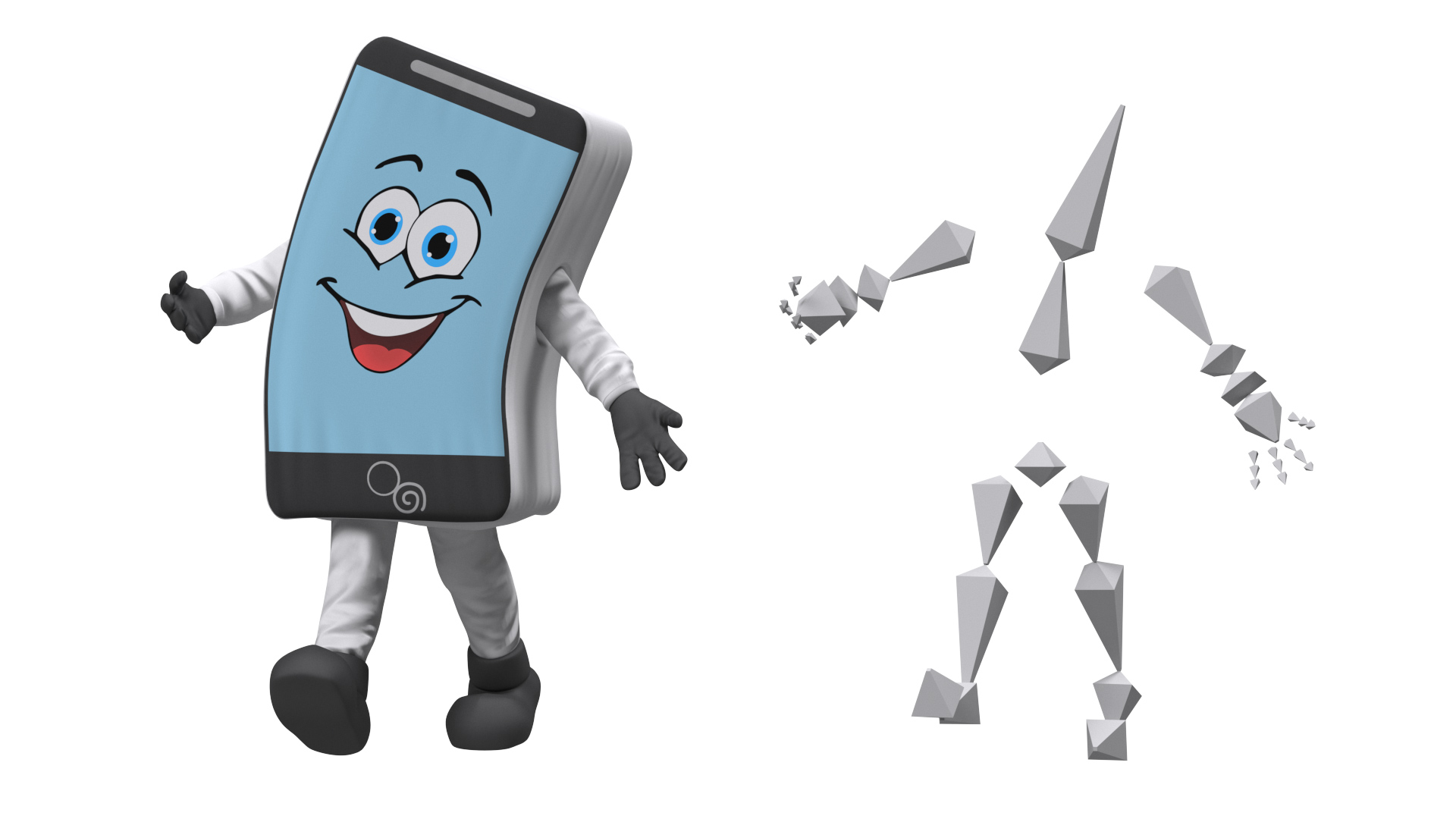 3D Mascot Character Mobile Phone White Rigged for Maya