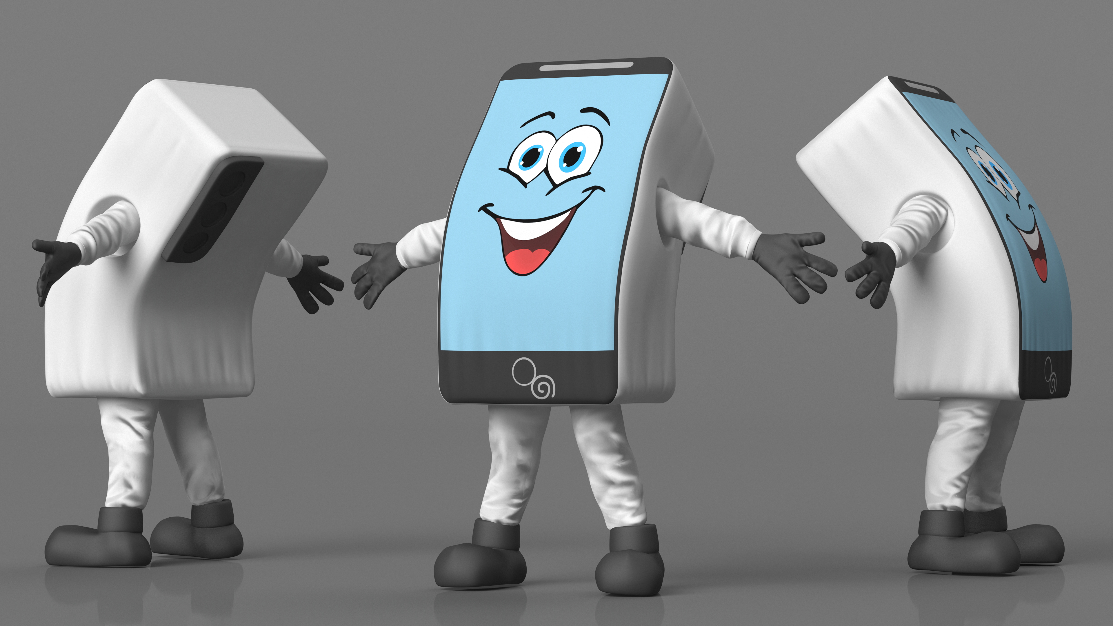 3D Mascot Character Mobile Phone White Rigged for Maya