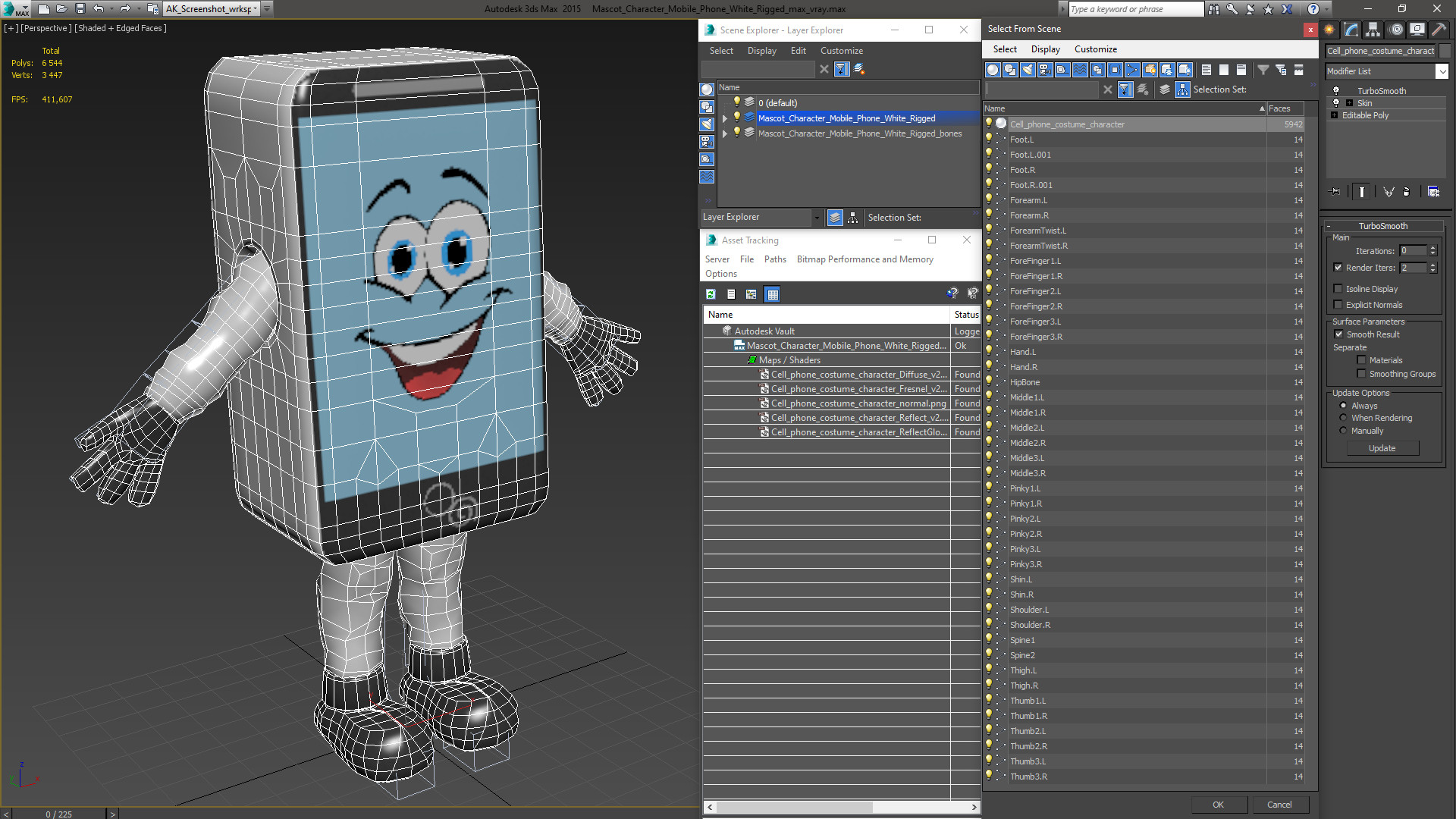 3D Mascot Character Mobile Phone White Rigged for Maya