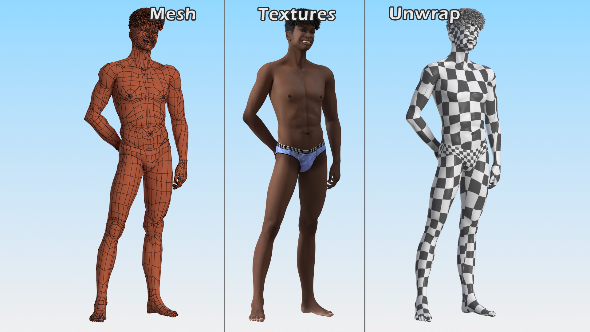 Dark Skin Young Man Smiling Pose 3D