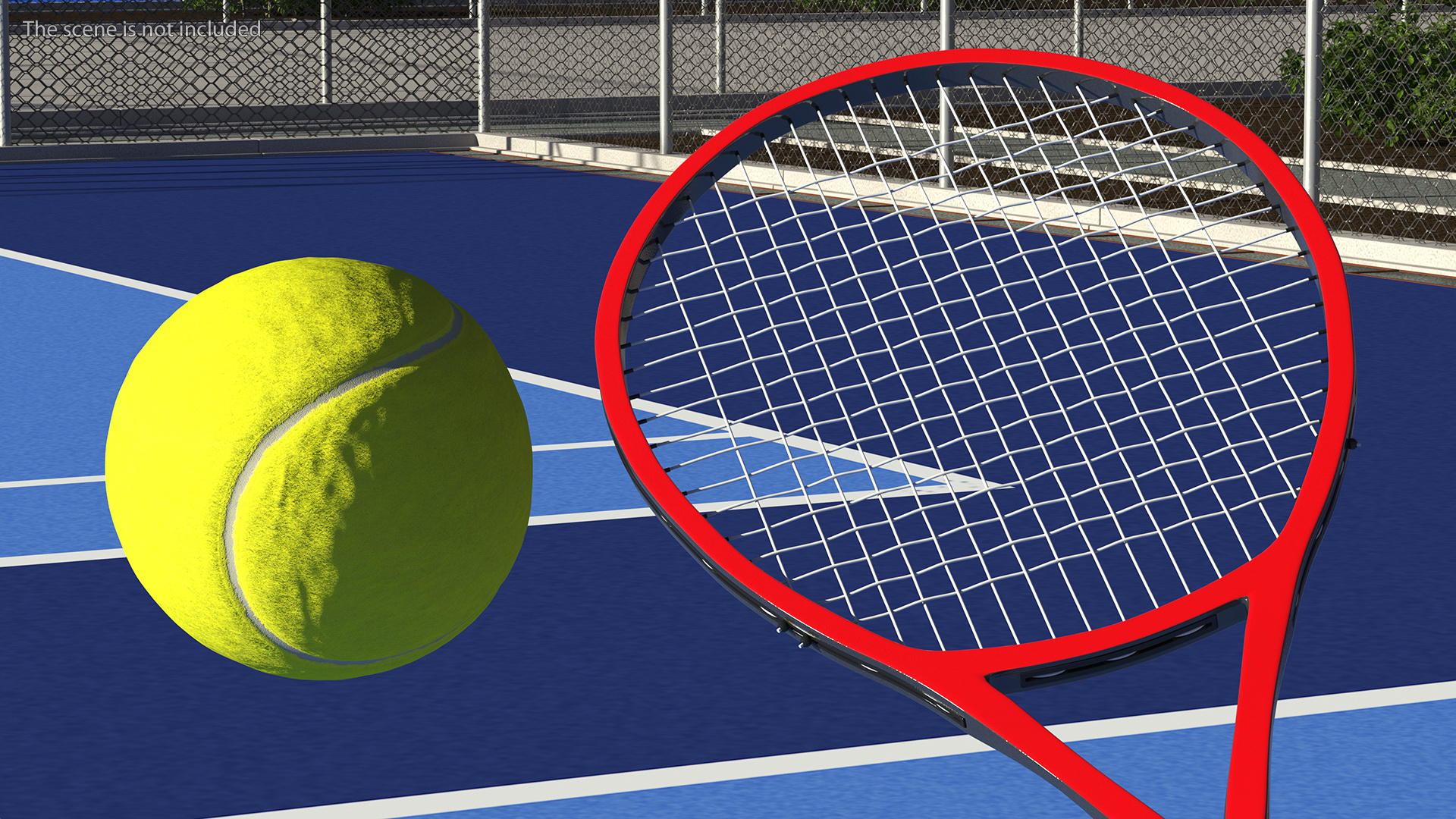 Red Tennis Racket with Tennis Ball 3D model