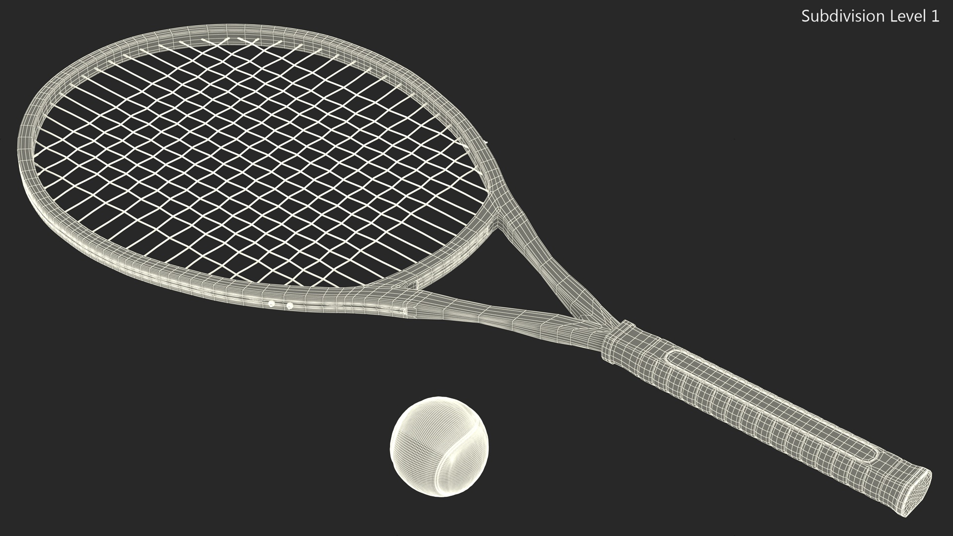 Red Tennis Racket with Tennis Ball 3D model